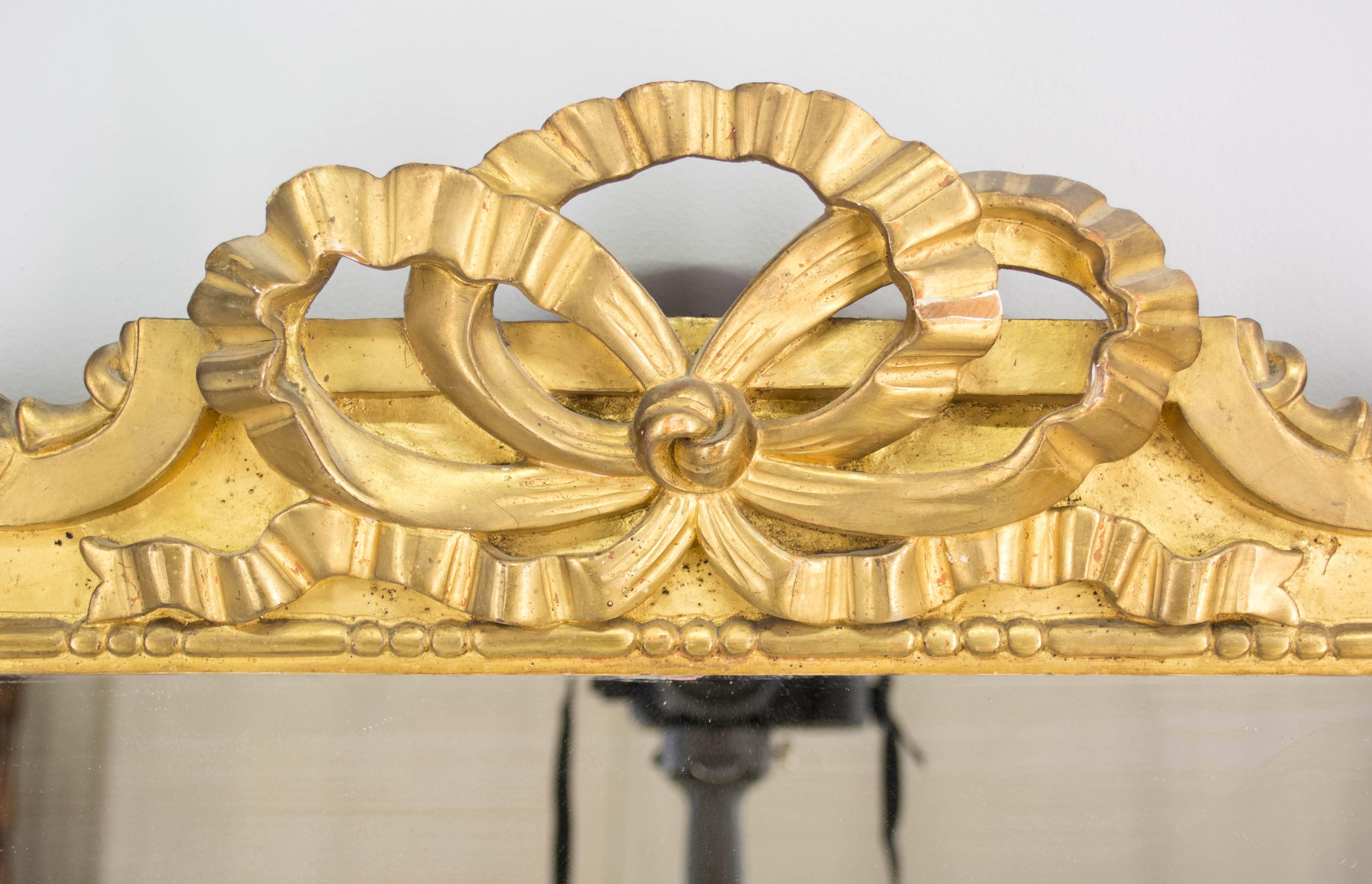 French Louis XVI Style Gilded Mirror In Good Condition In Winter Park, FL