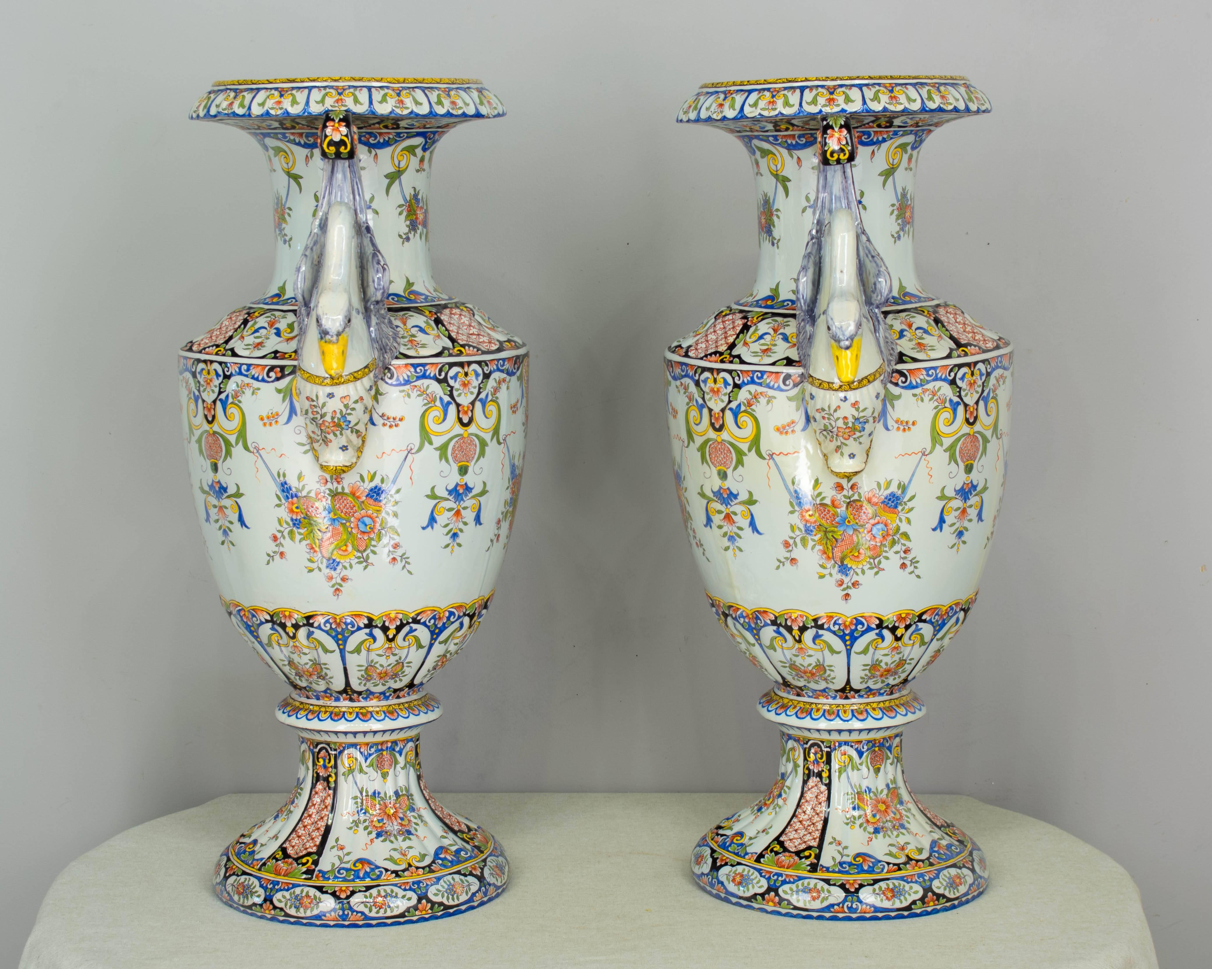 Ceramic Pair of Large 19th Century French Faience Urns