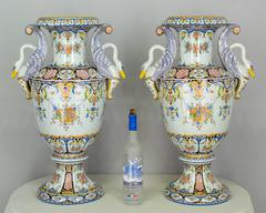 Pair of Large 19th Century French Faience Urns