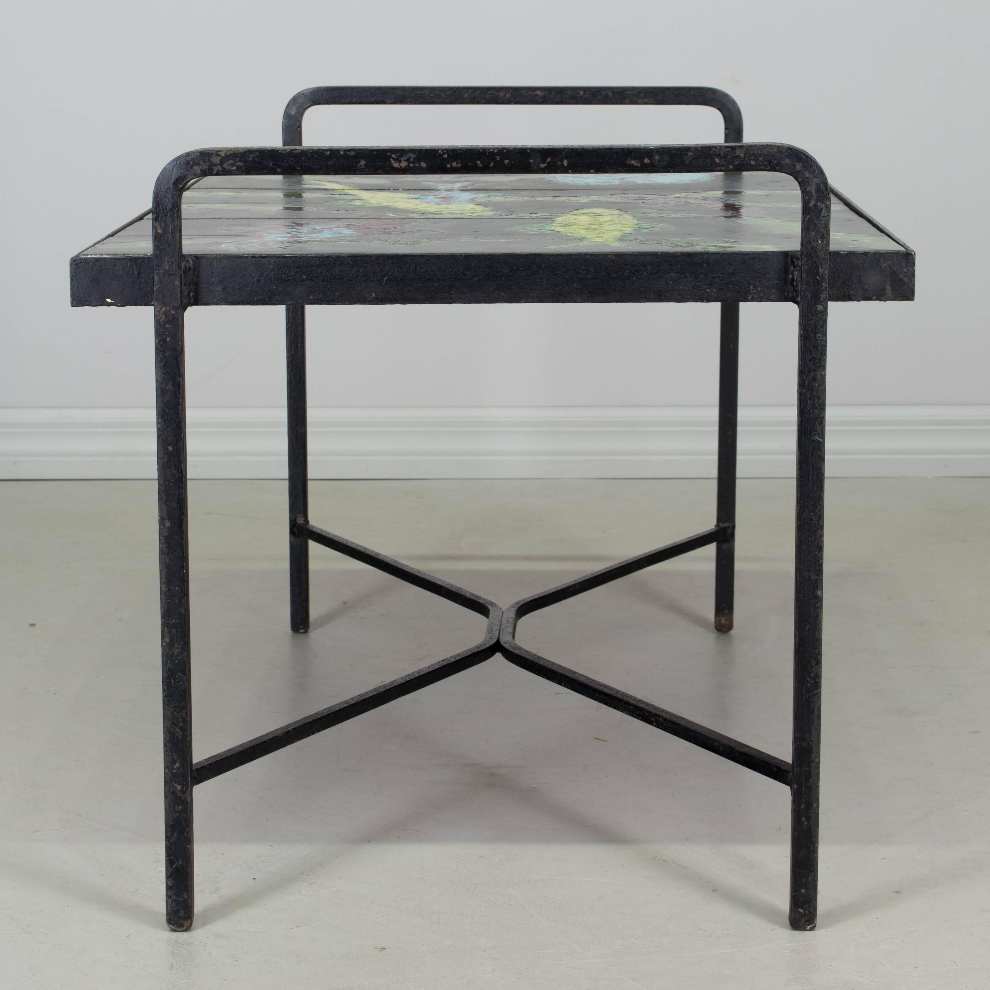 French Mid-Century Tile-Top Table 1