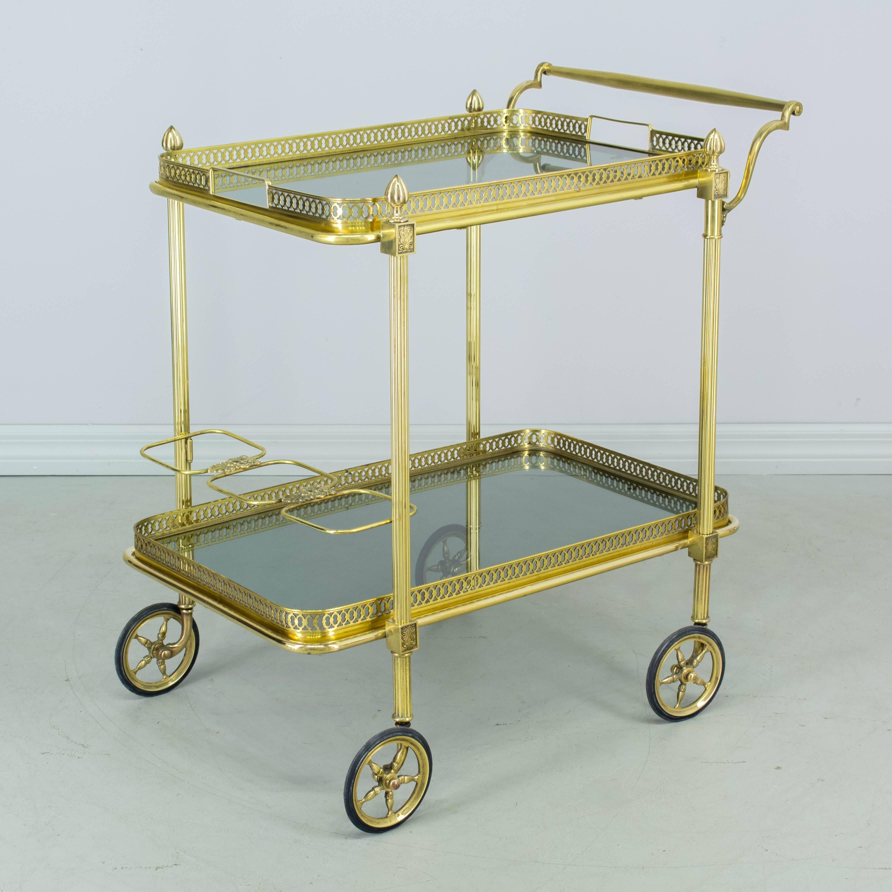 French Brass Bar Cart In Excellent Condition In Winter Park, FL