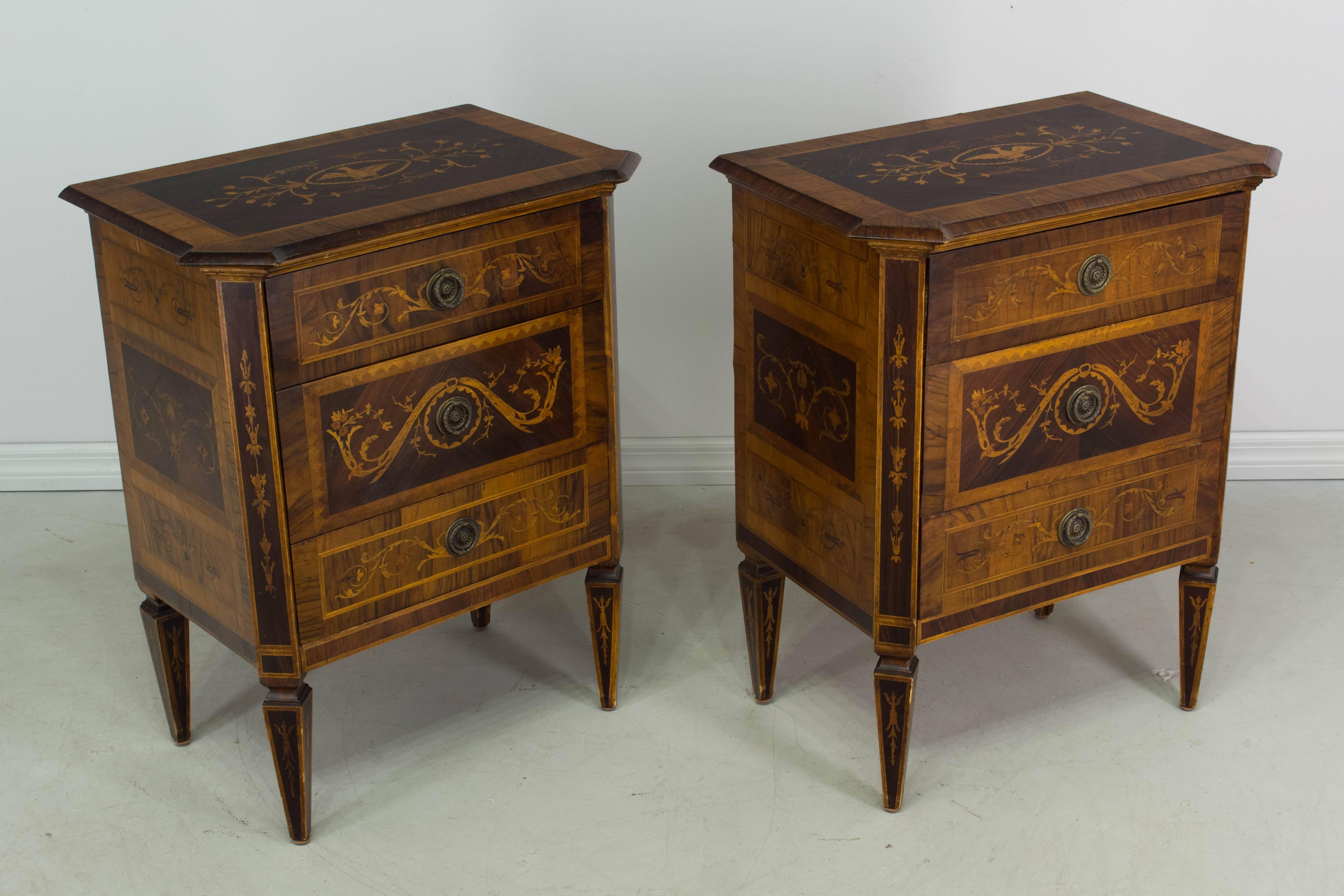 20th Century Pair of Italian Marquetry Commodes