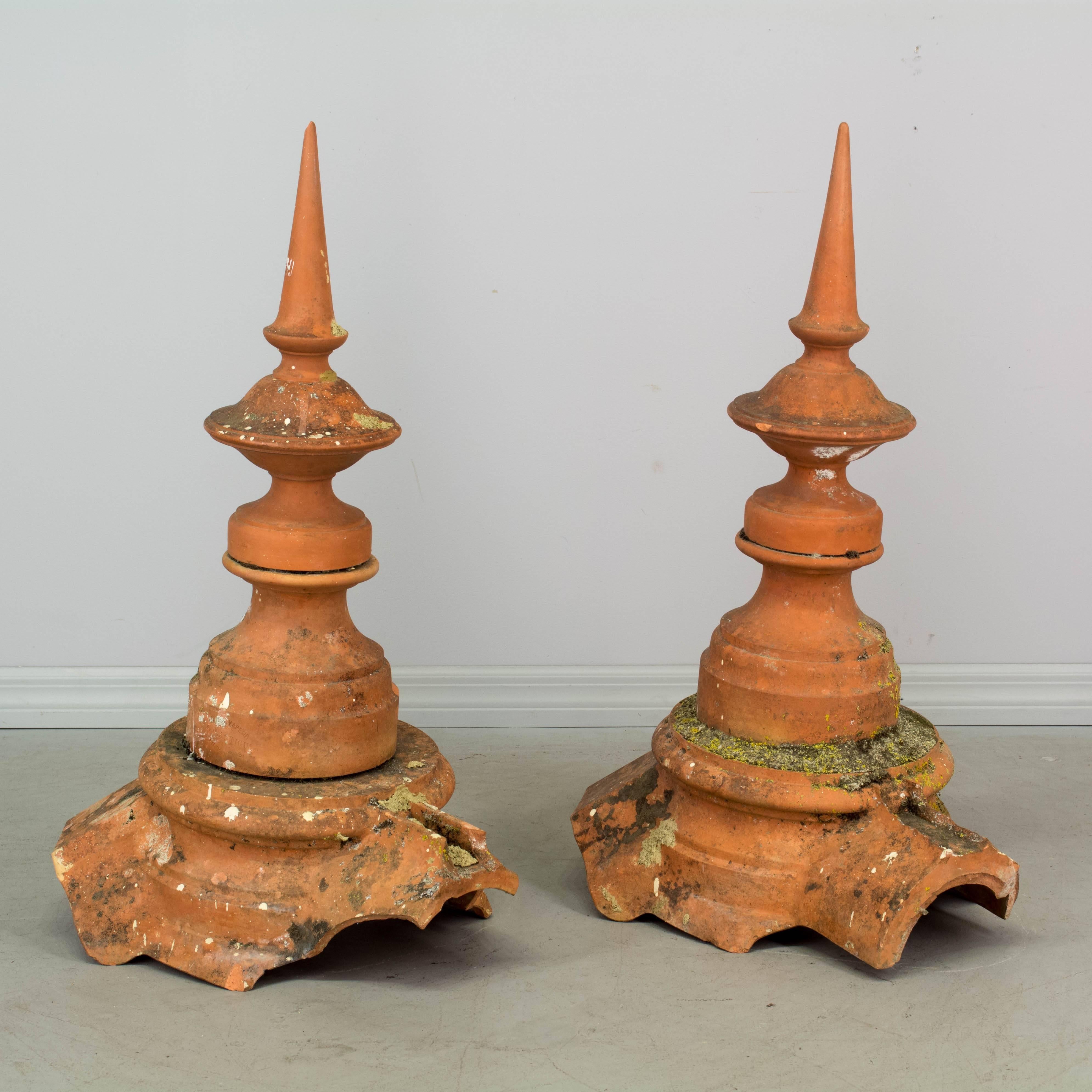 20th Century Pair of French Terracotta Roof Spires