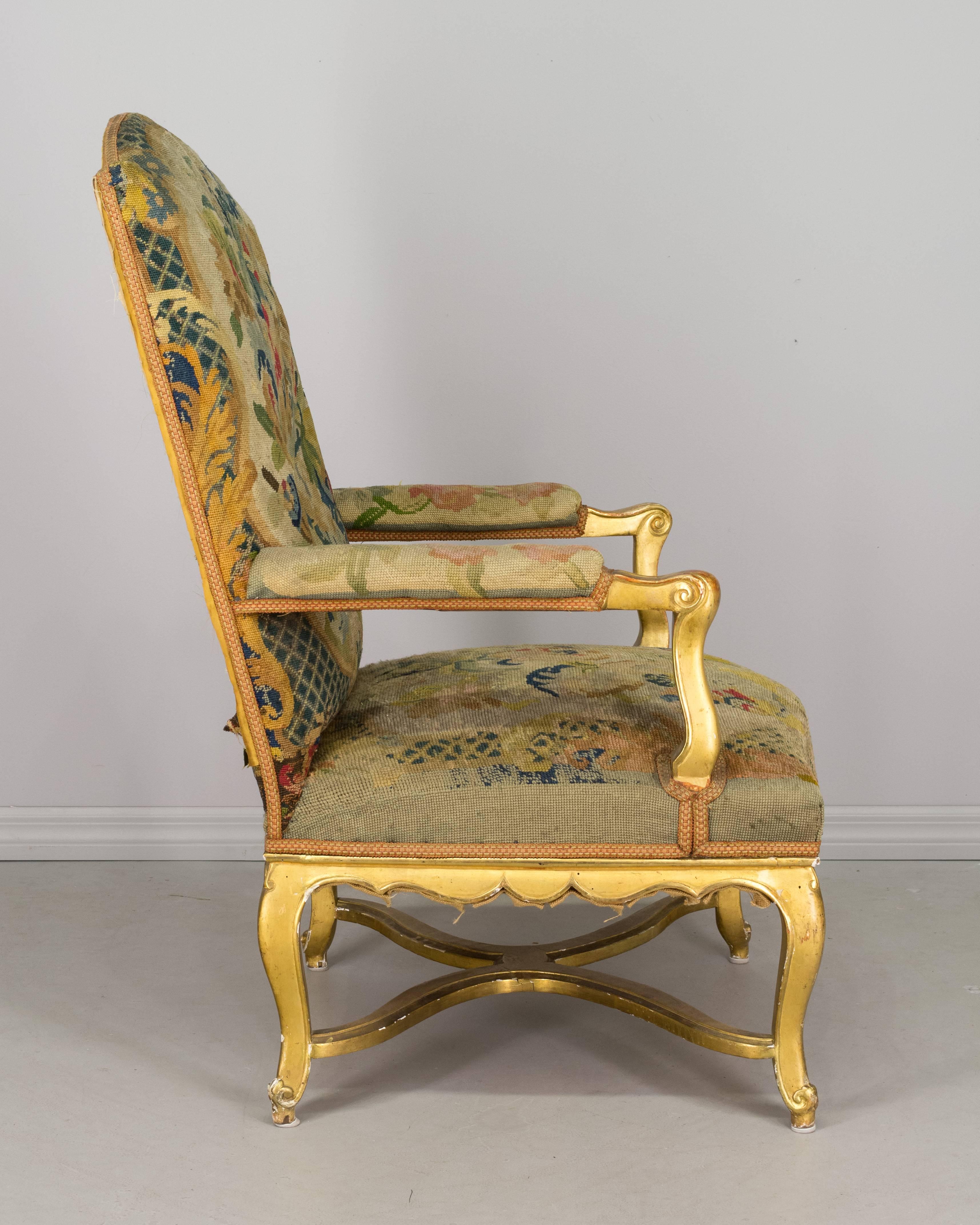 Tapestry 19th Century French Gilded Fauteuil or Armchair