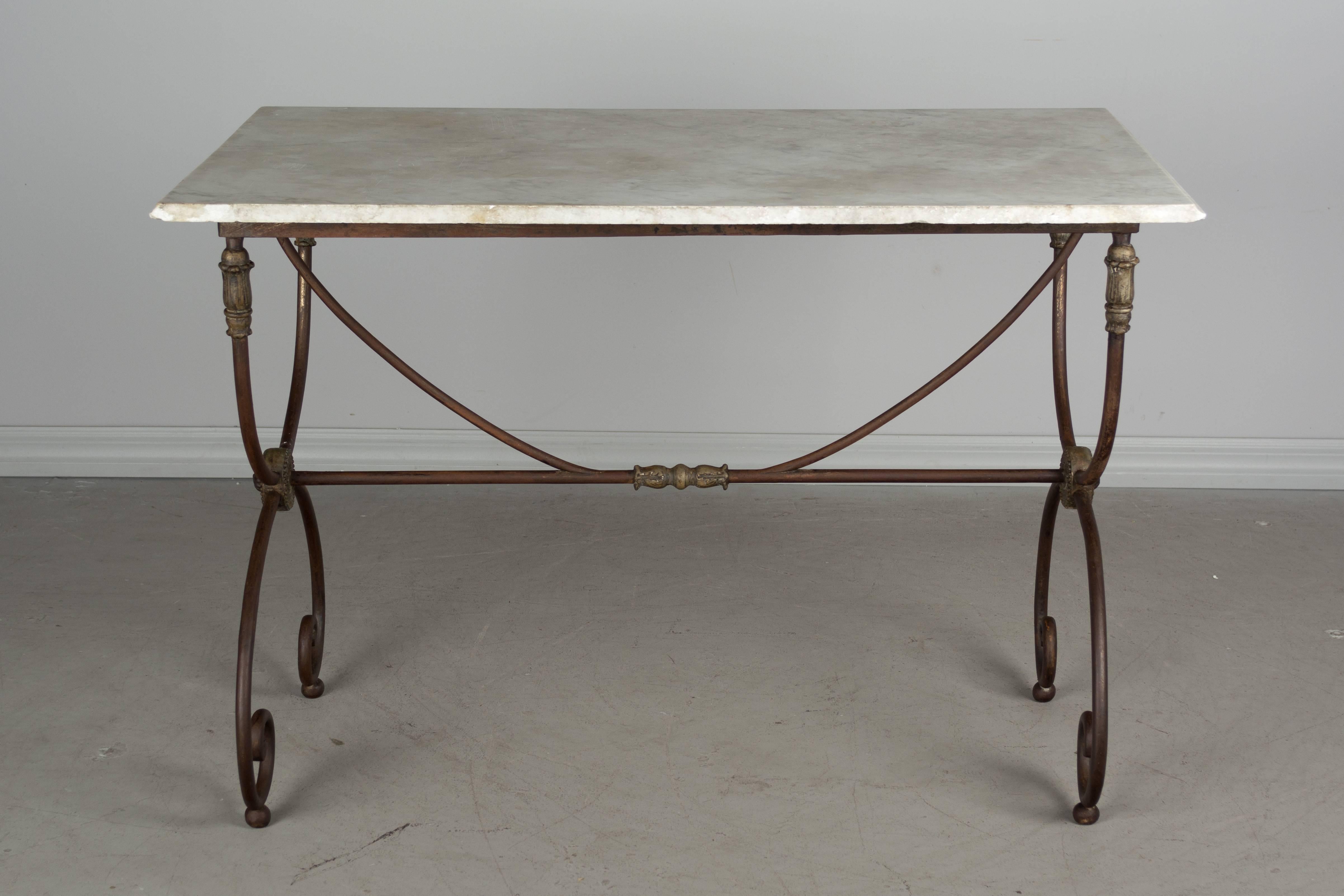 French Wrought Iron Marble-Top Table 1