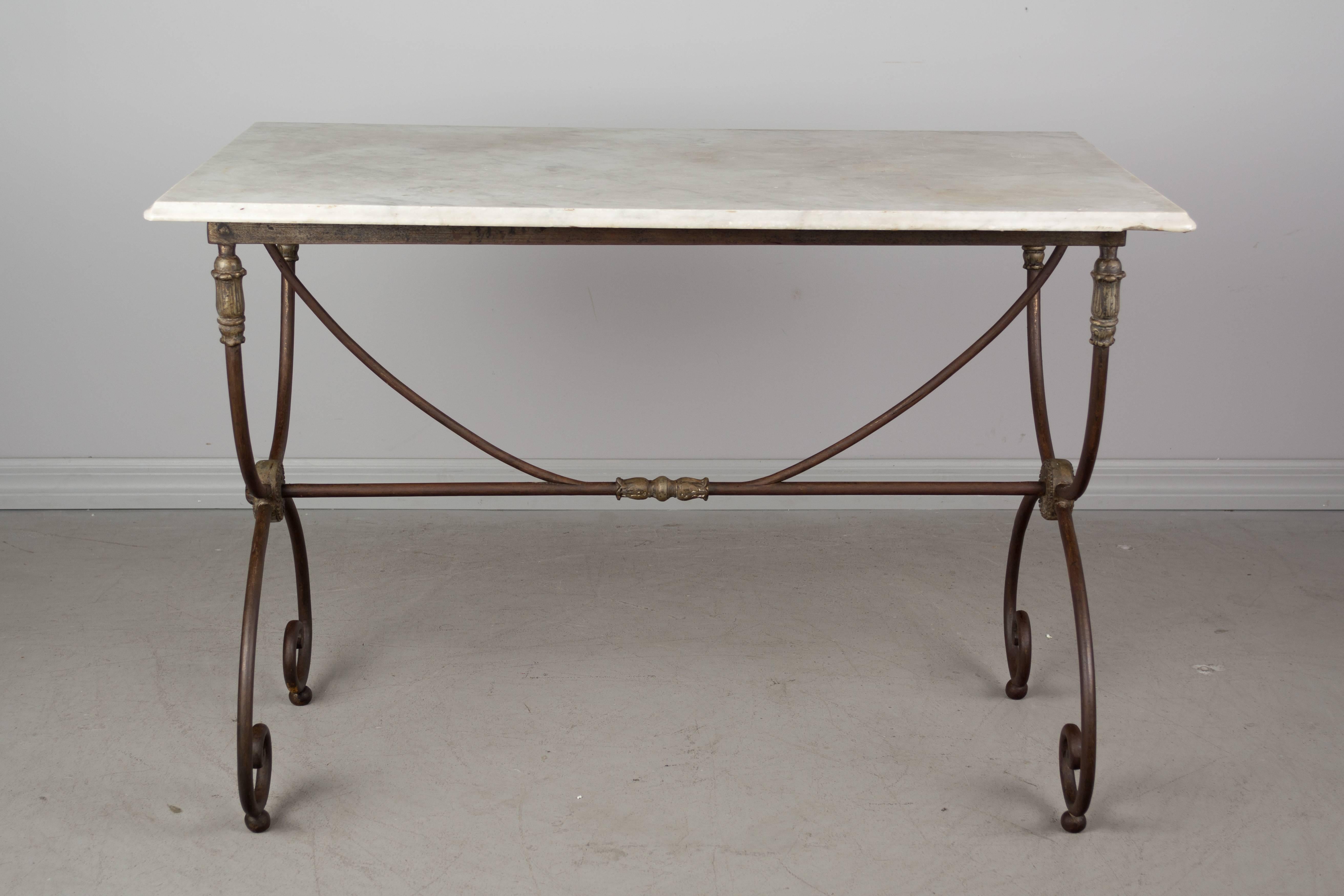 20th Century French Wrought Iron Marble-Top Table