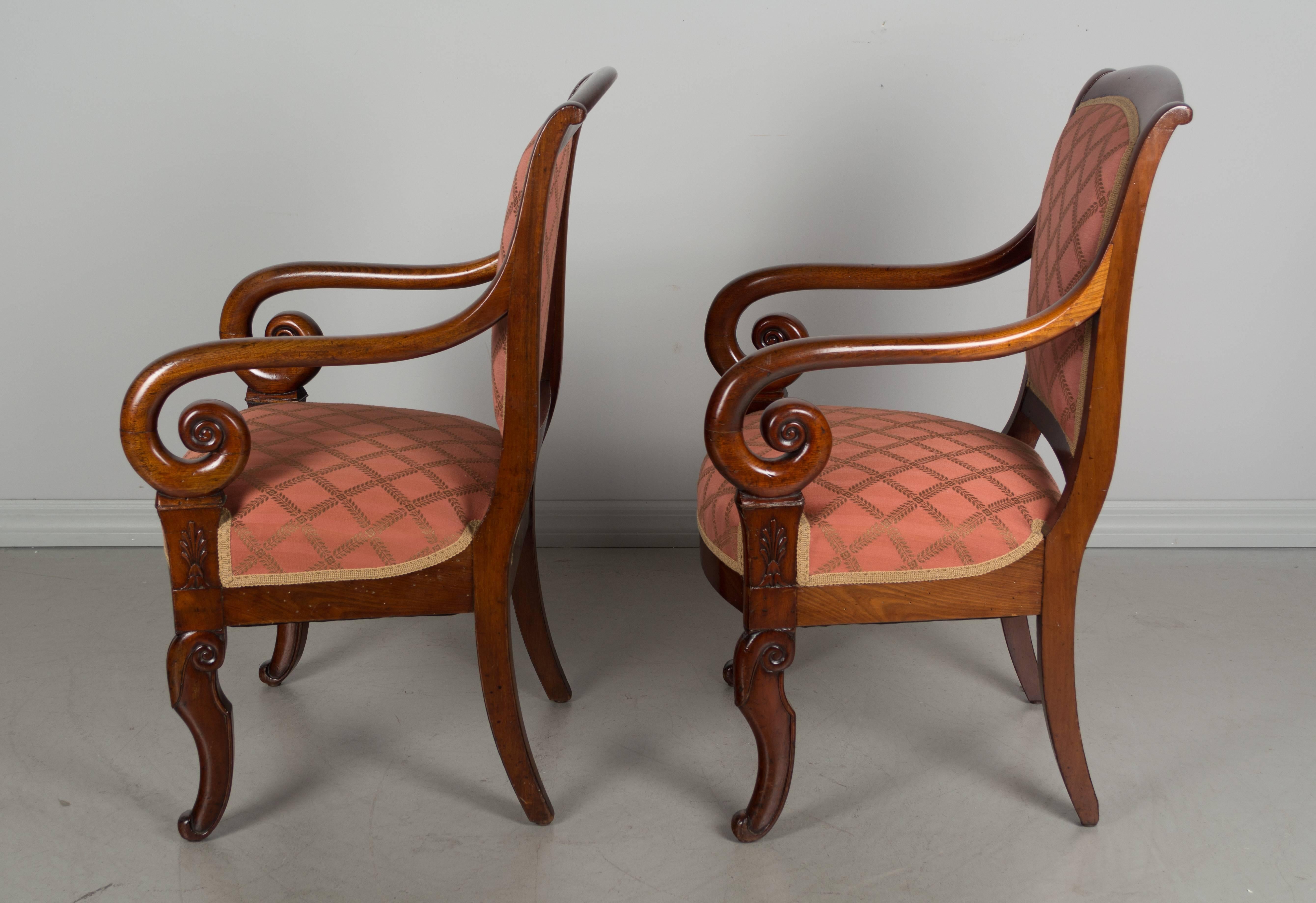 Upholstery Pair of 19th Century French Restauration Armchairs