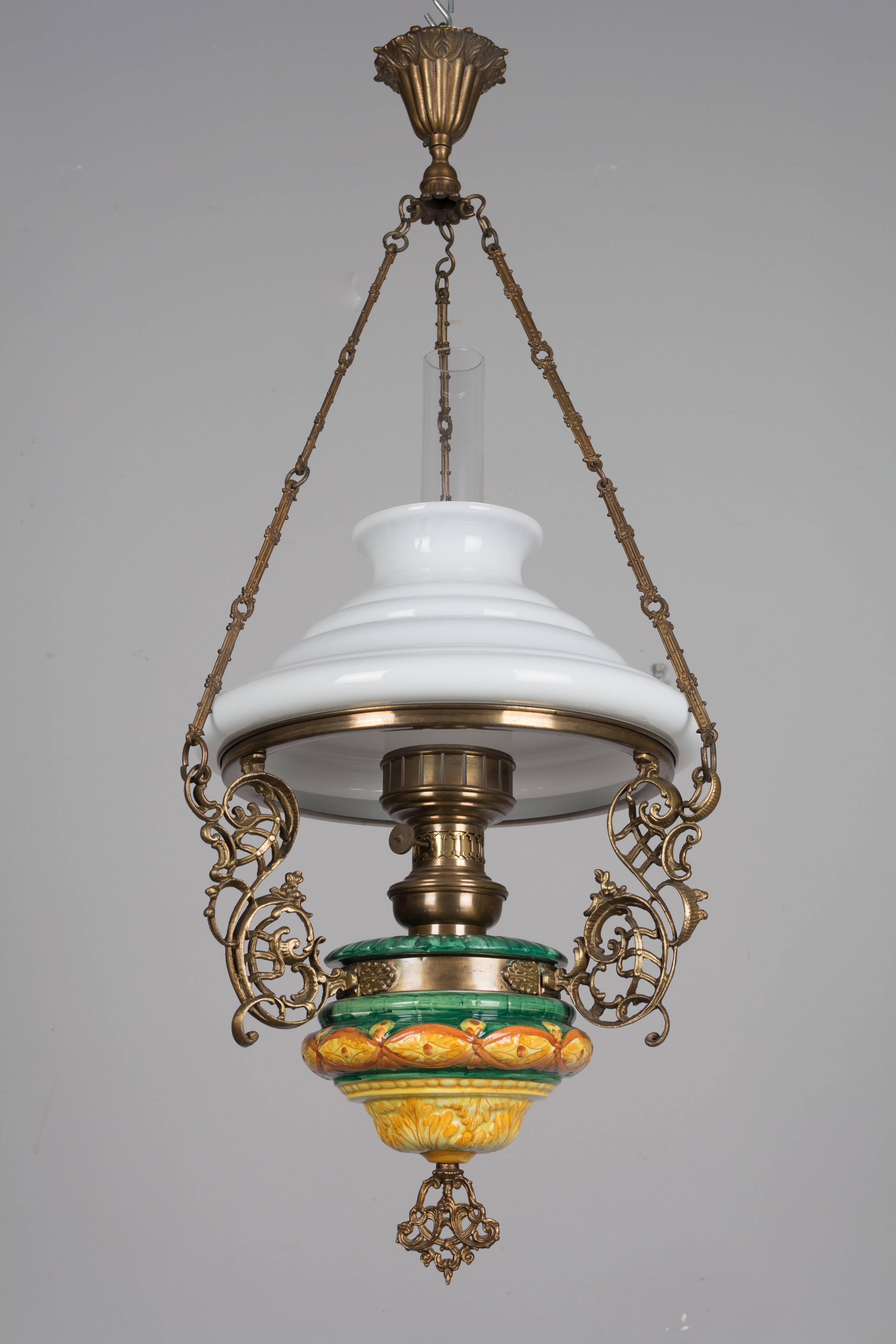 19th Century French Hanging Oil Lamp 1