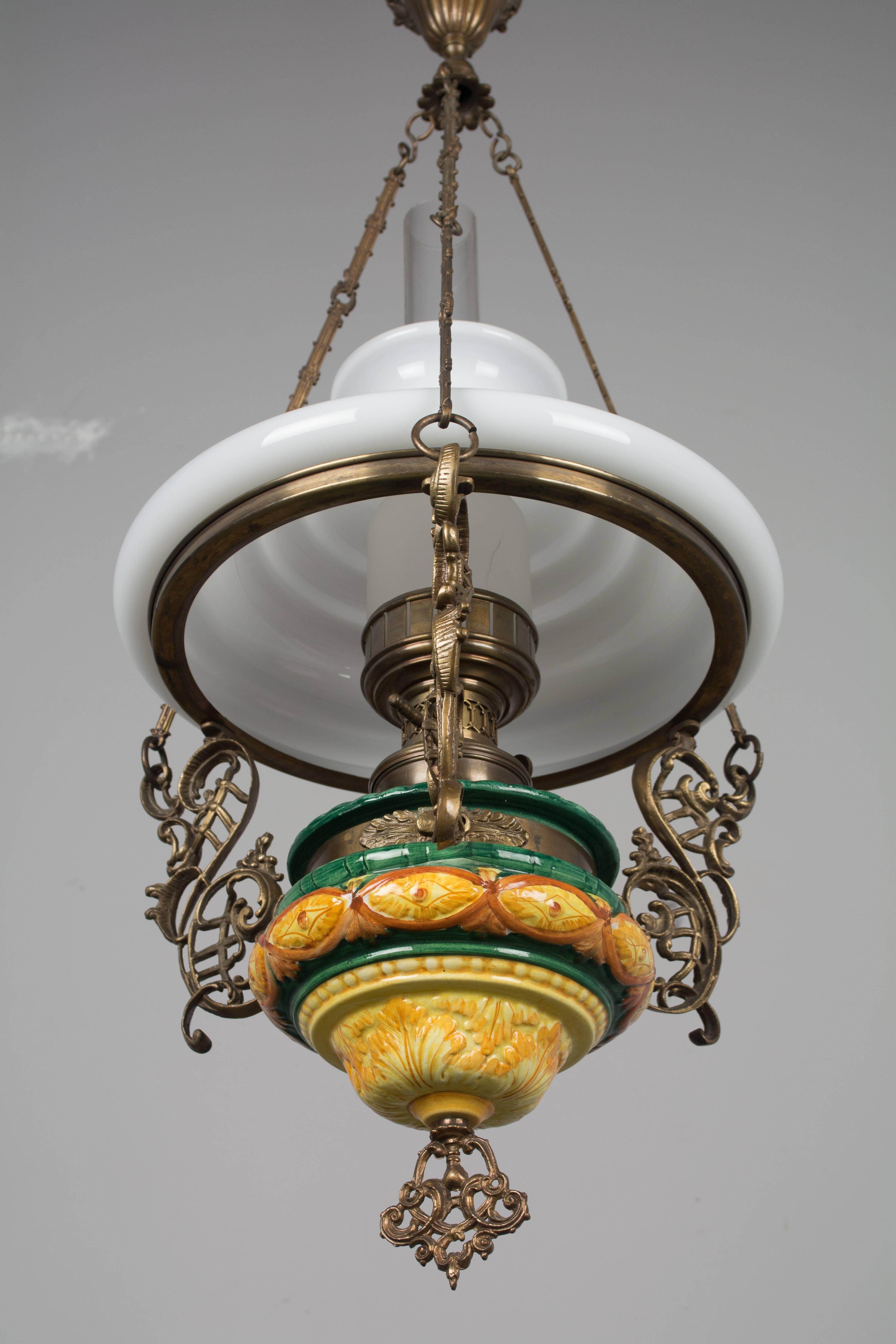 19th Century French Hanging Oil Lamp 2