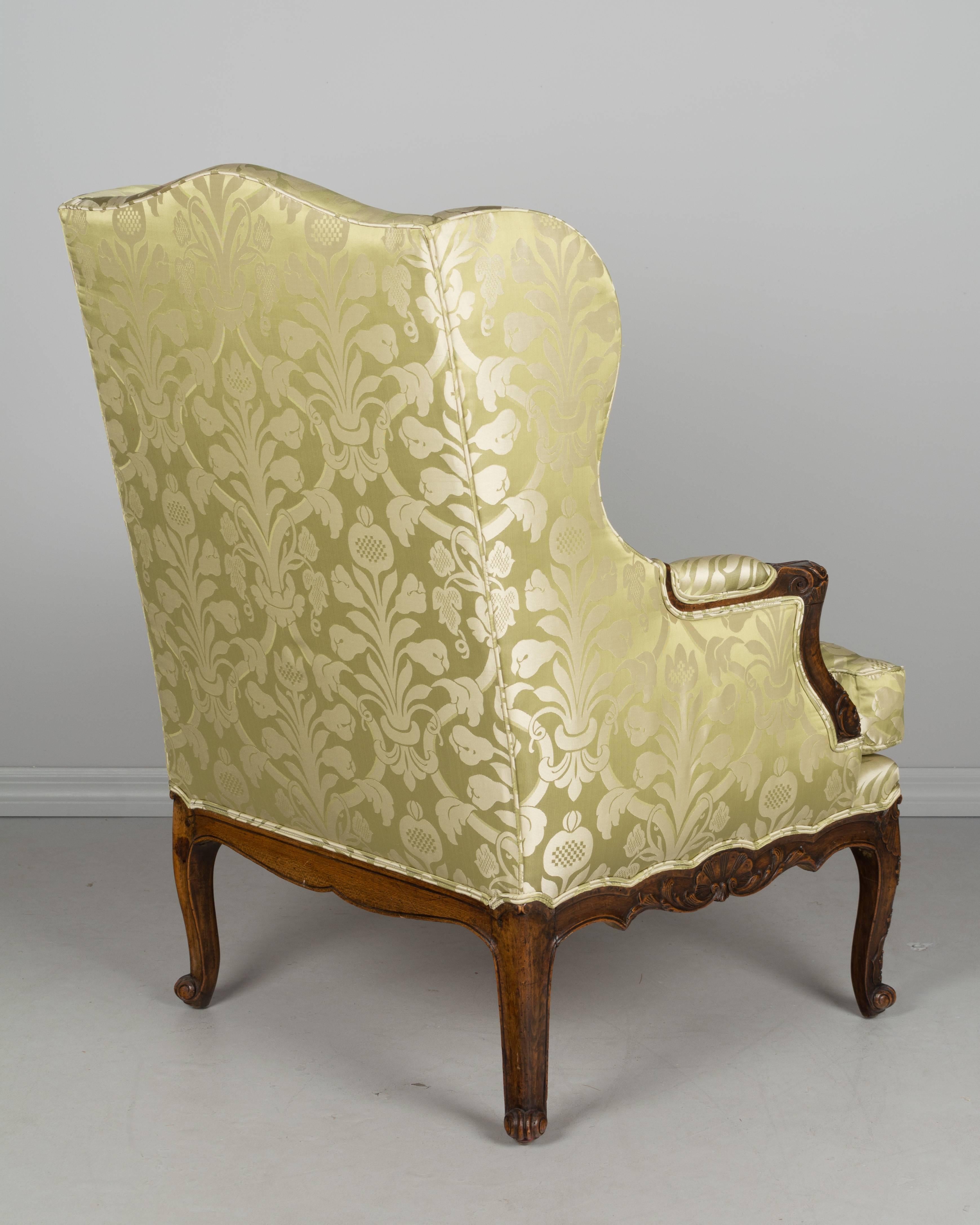 Brocade 19th Century Louis XV Style French Bergere