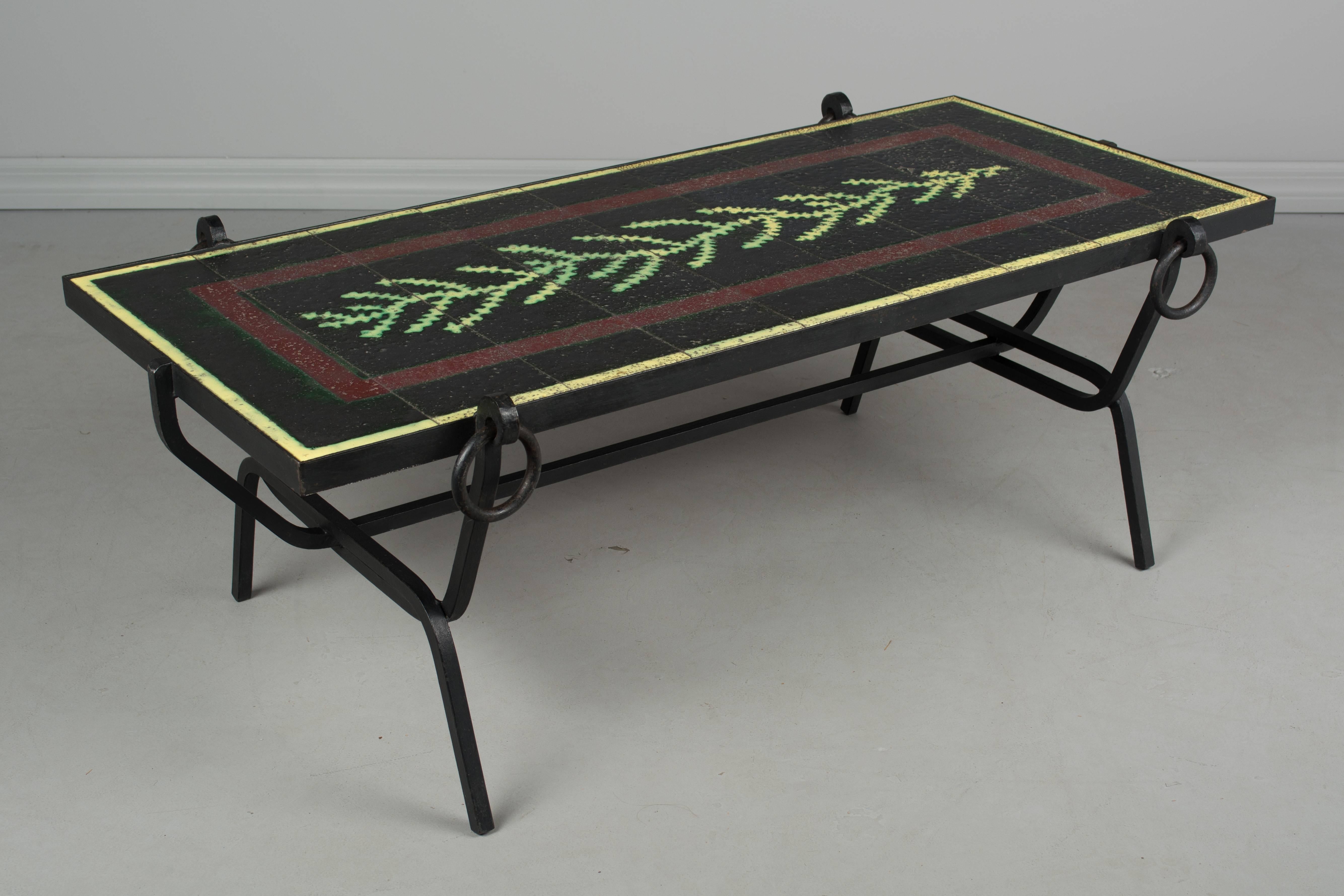 Mid-Century Modern Jacques Adnet Lava Stone Iron Table