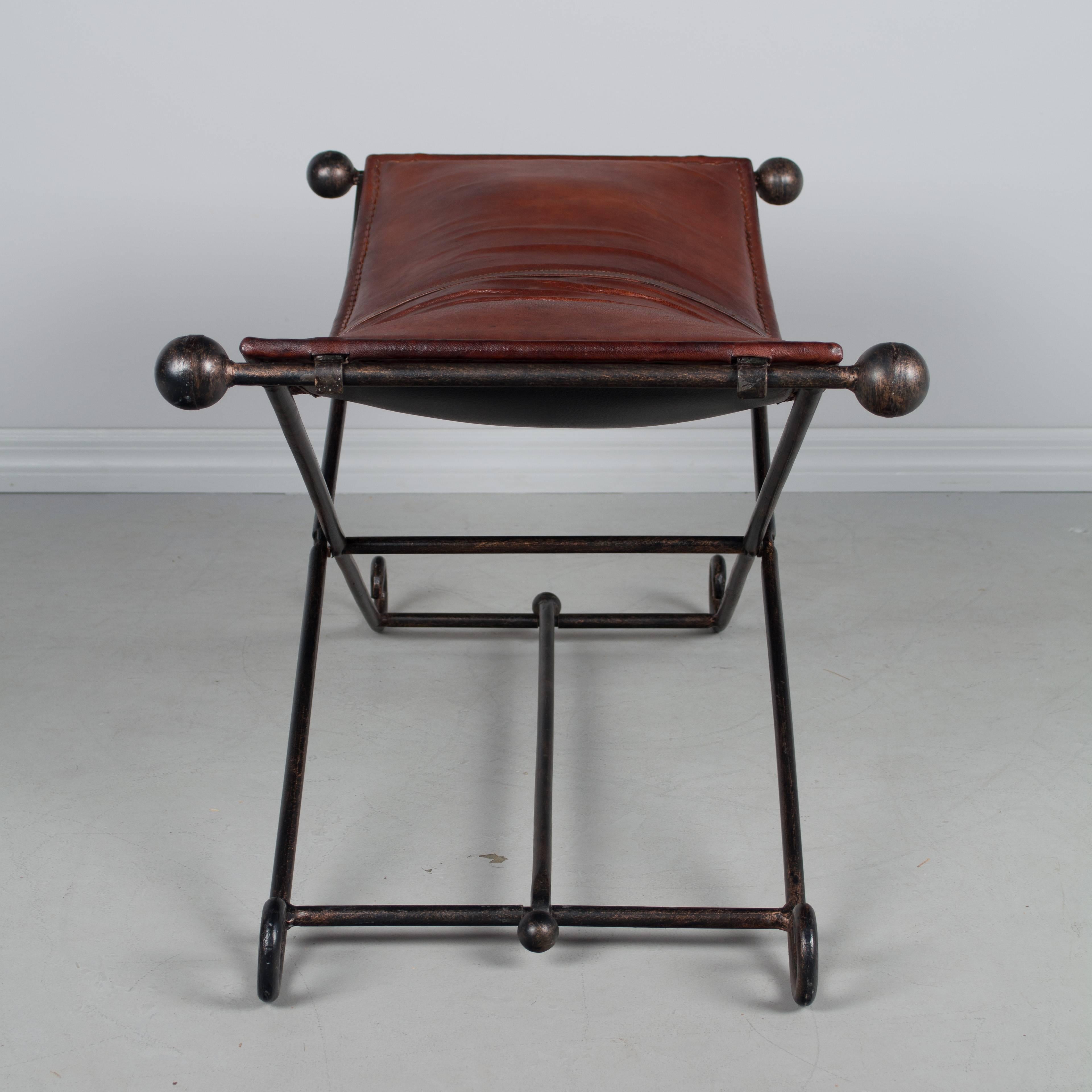 20th Century Mid-Century Iron and Leather Bench