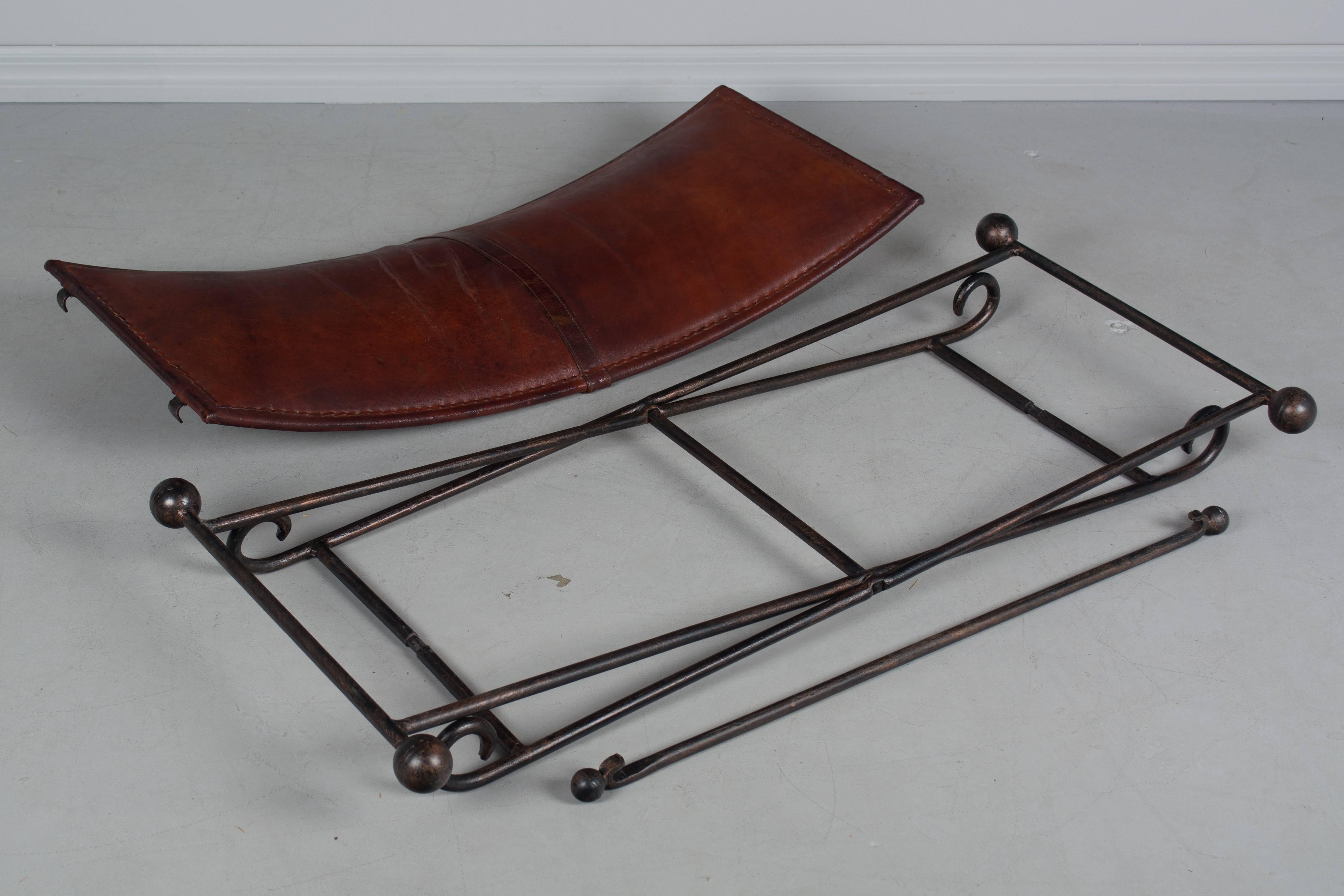 Mid-Century Iron and Leather Bench 1