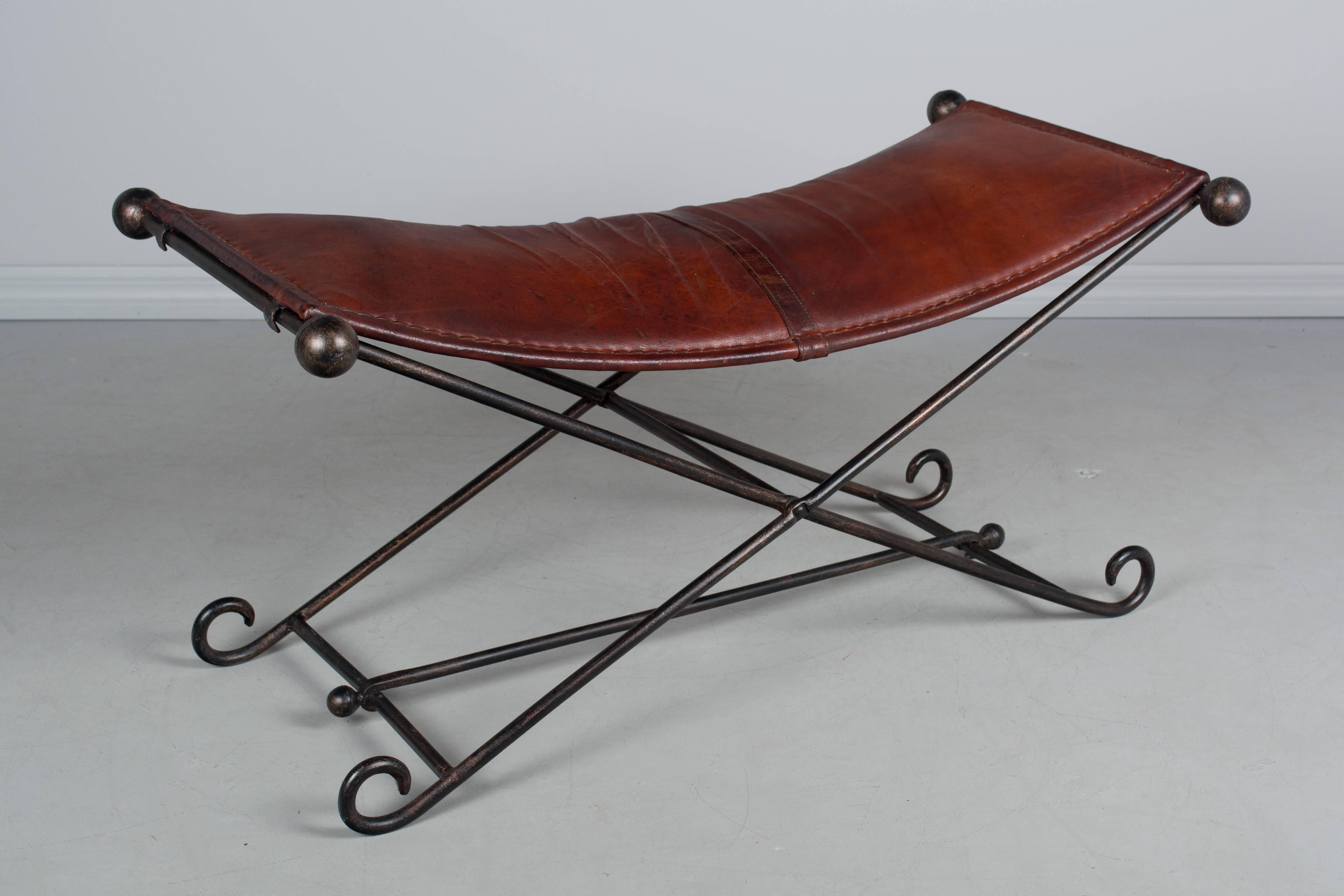 Mid-Century Iron and Leather Bench In Excellent Condition In Winter Park, FL