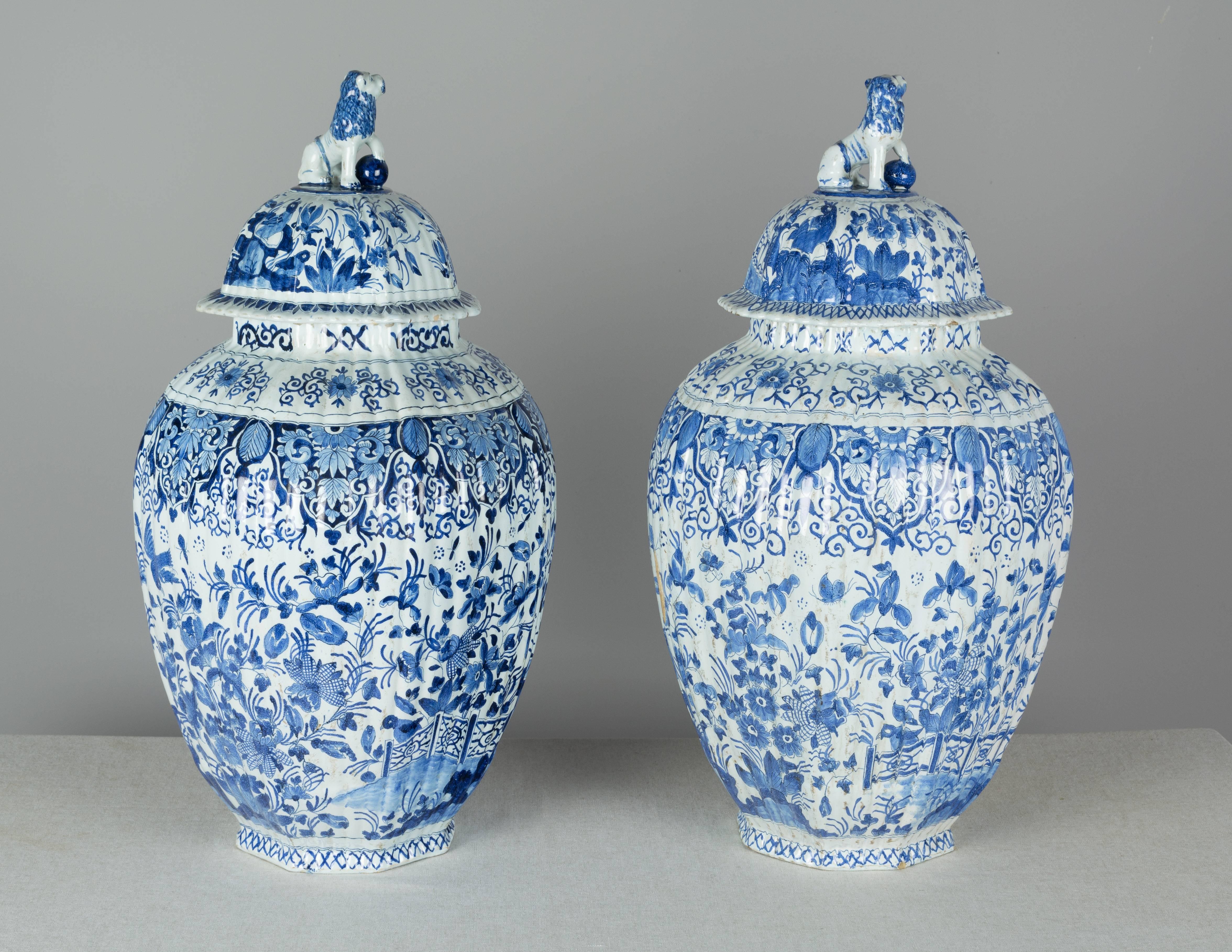 Dutch Pair of Large 17th Century Delft Jars