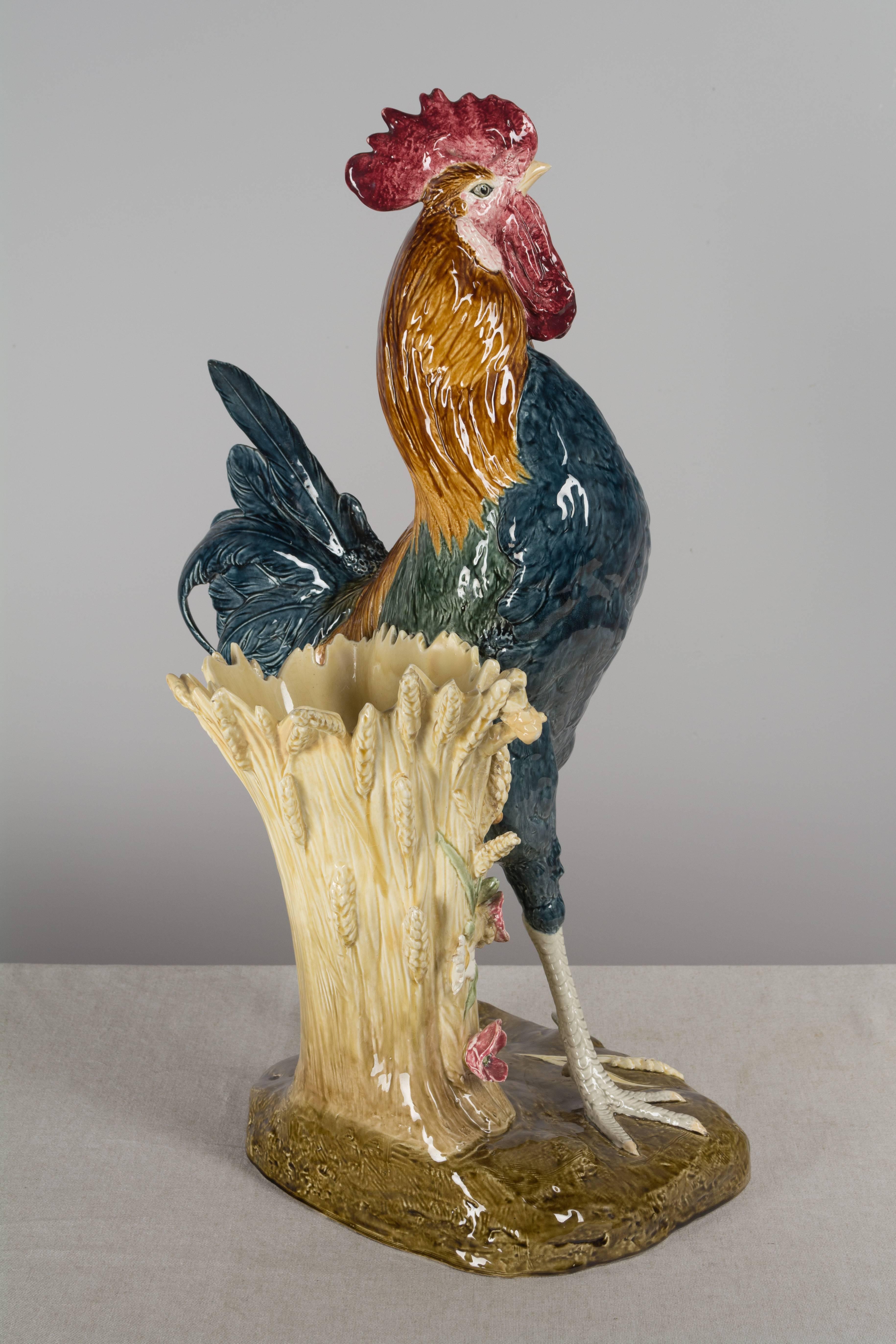 19th Century French Majolica Rooster In Excellent Condition In Winter Park, FL