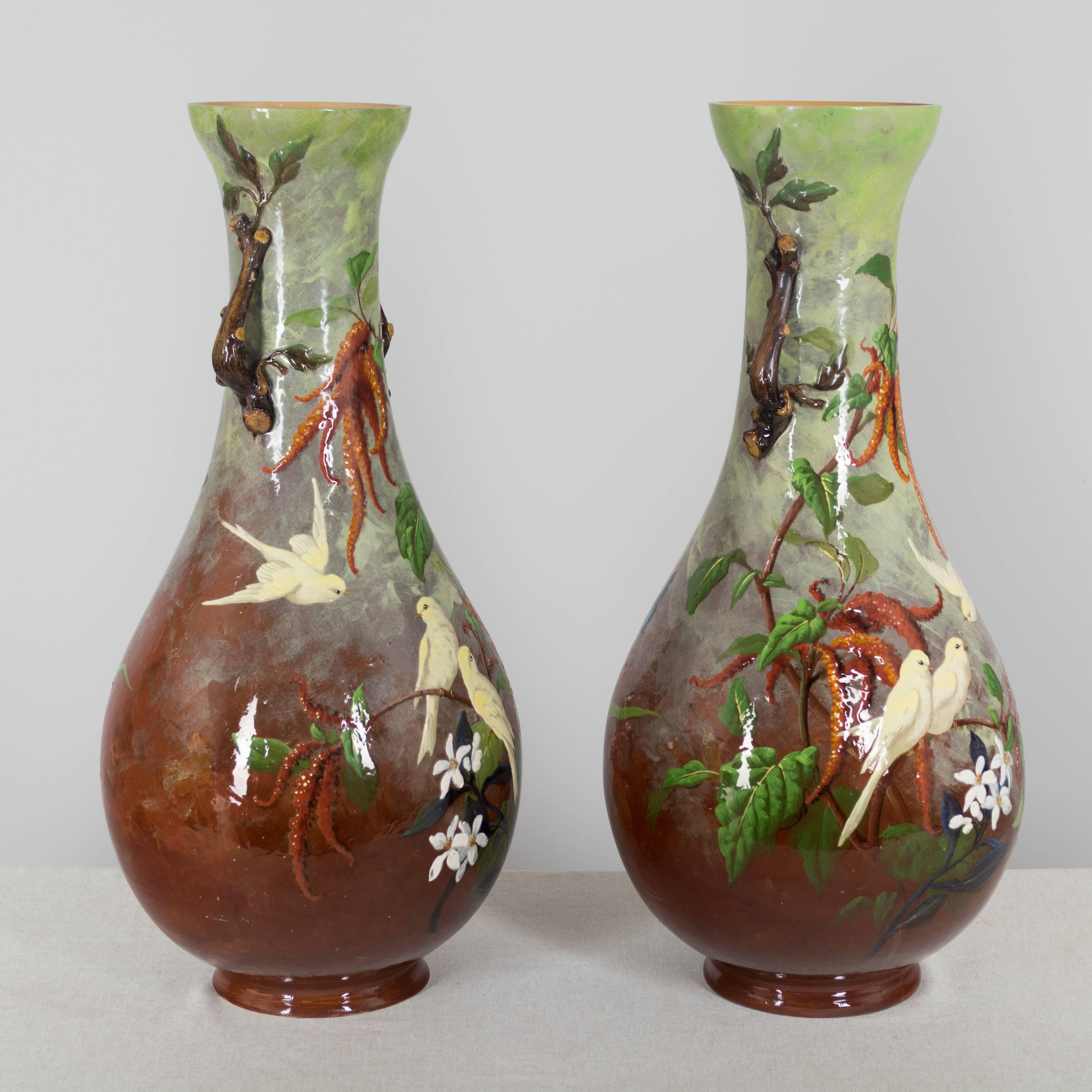 Pair of Large French Faience Vases In Excellent Condition In Winter Park, FL