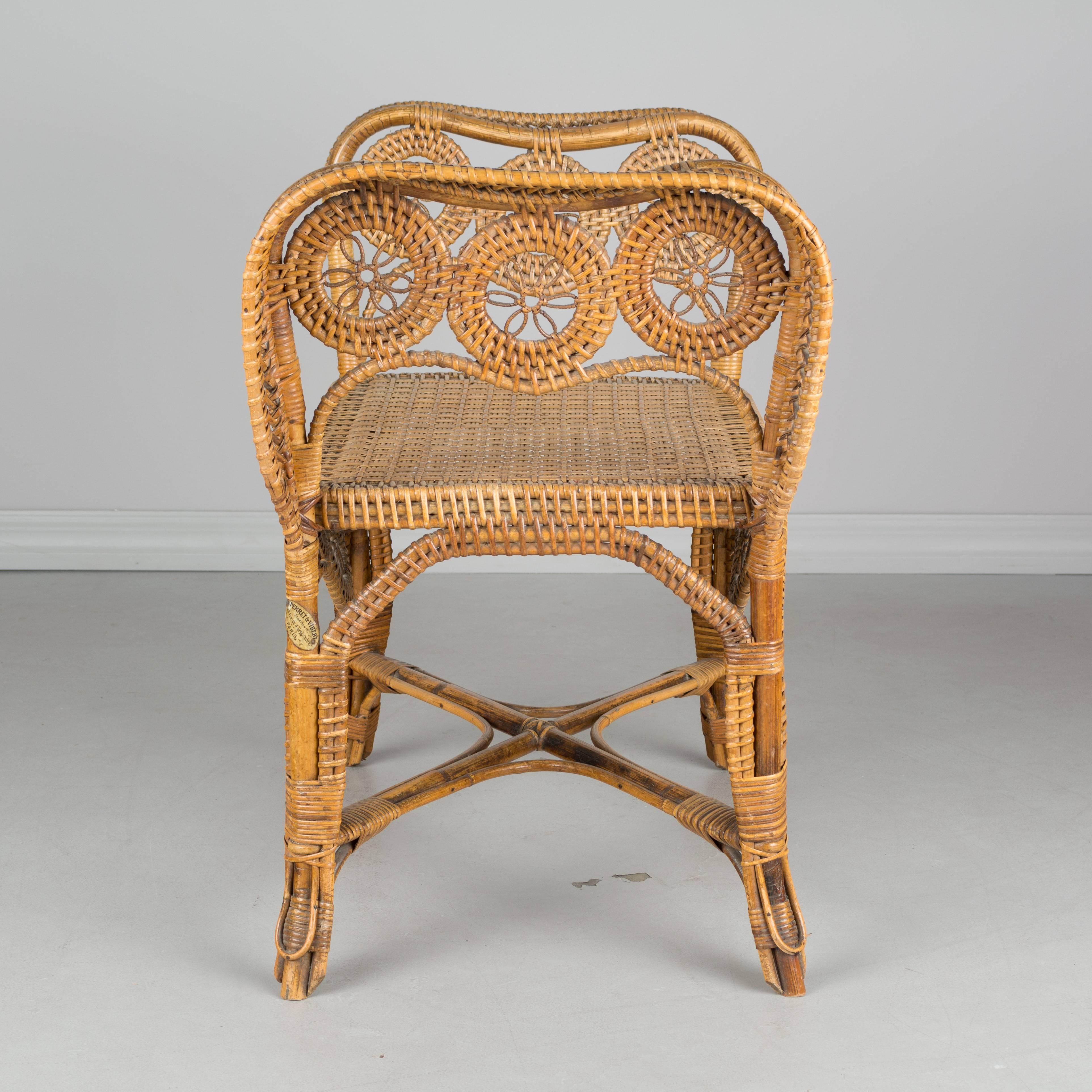 19th Century, French Wicker Bench by Perret & Vibert 1