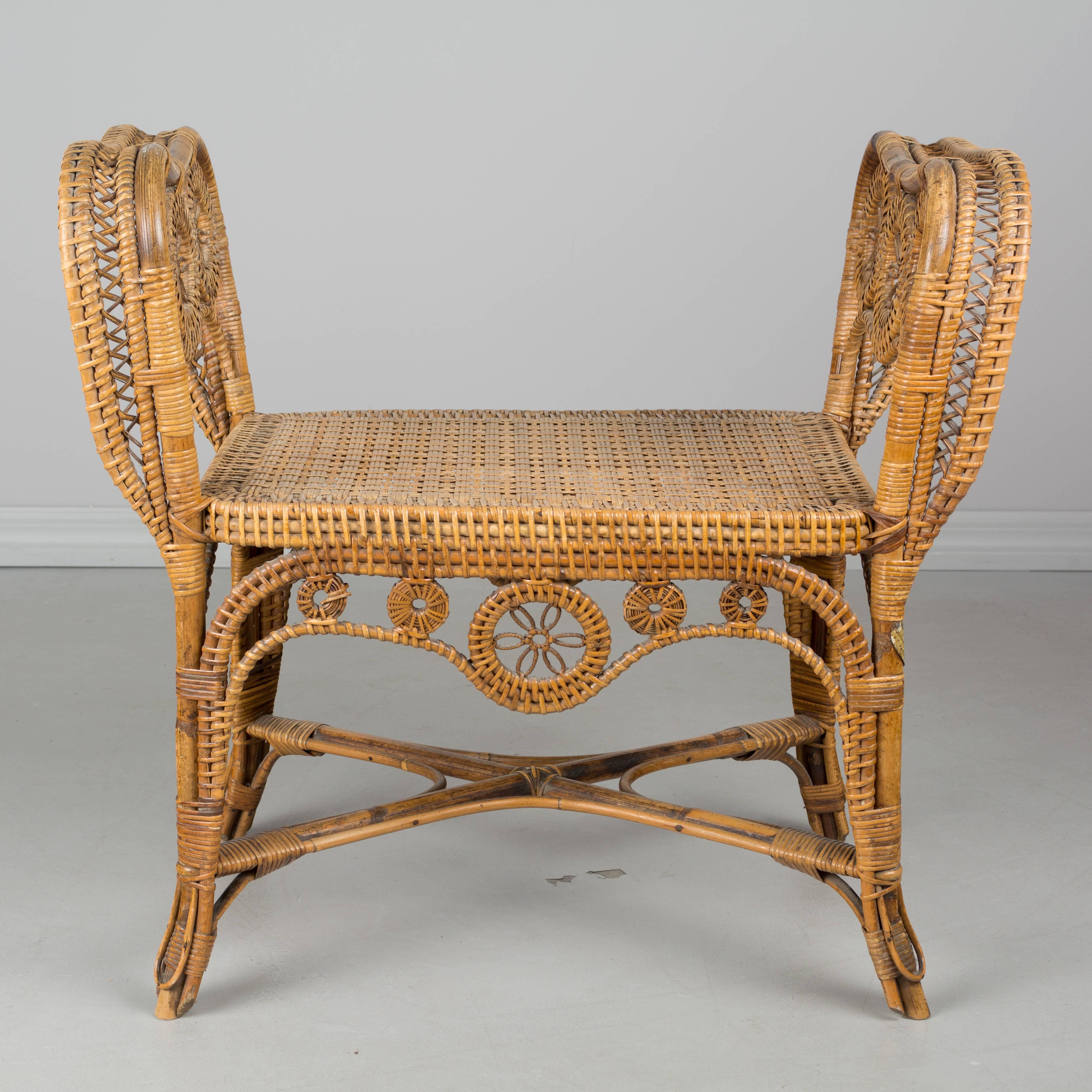 19th Century, French Wicker Bench by Perret & Vibert In Excellent Condition In Winter Park, FL