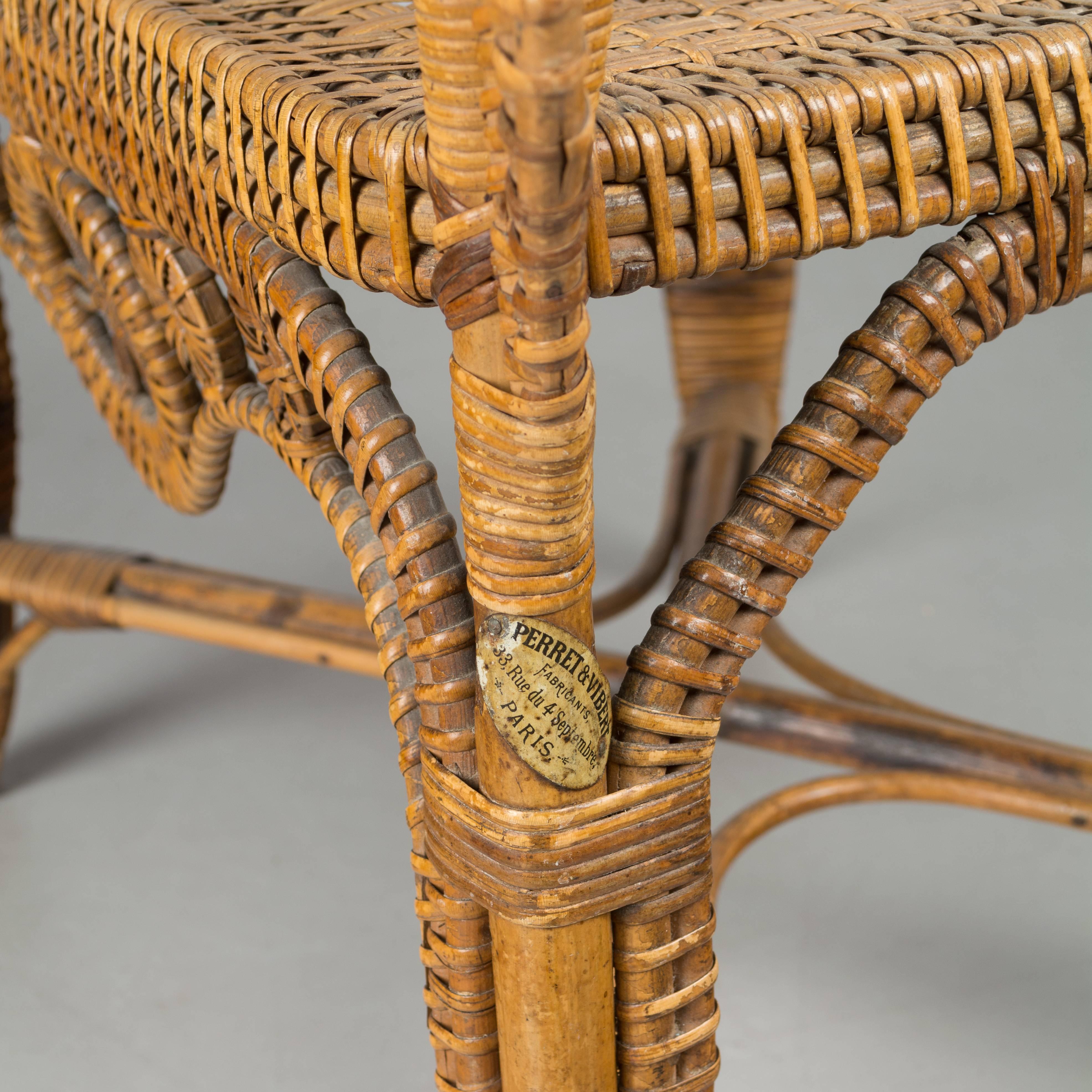 19th Century, French Wicker Bench by Perret & Vibert 4