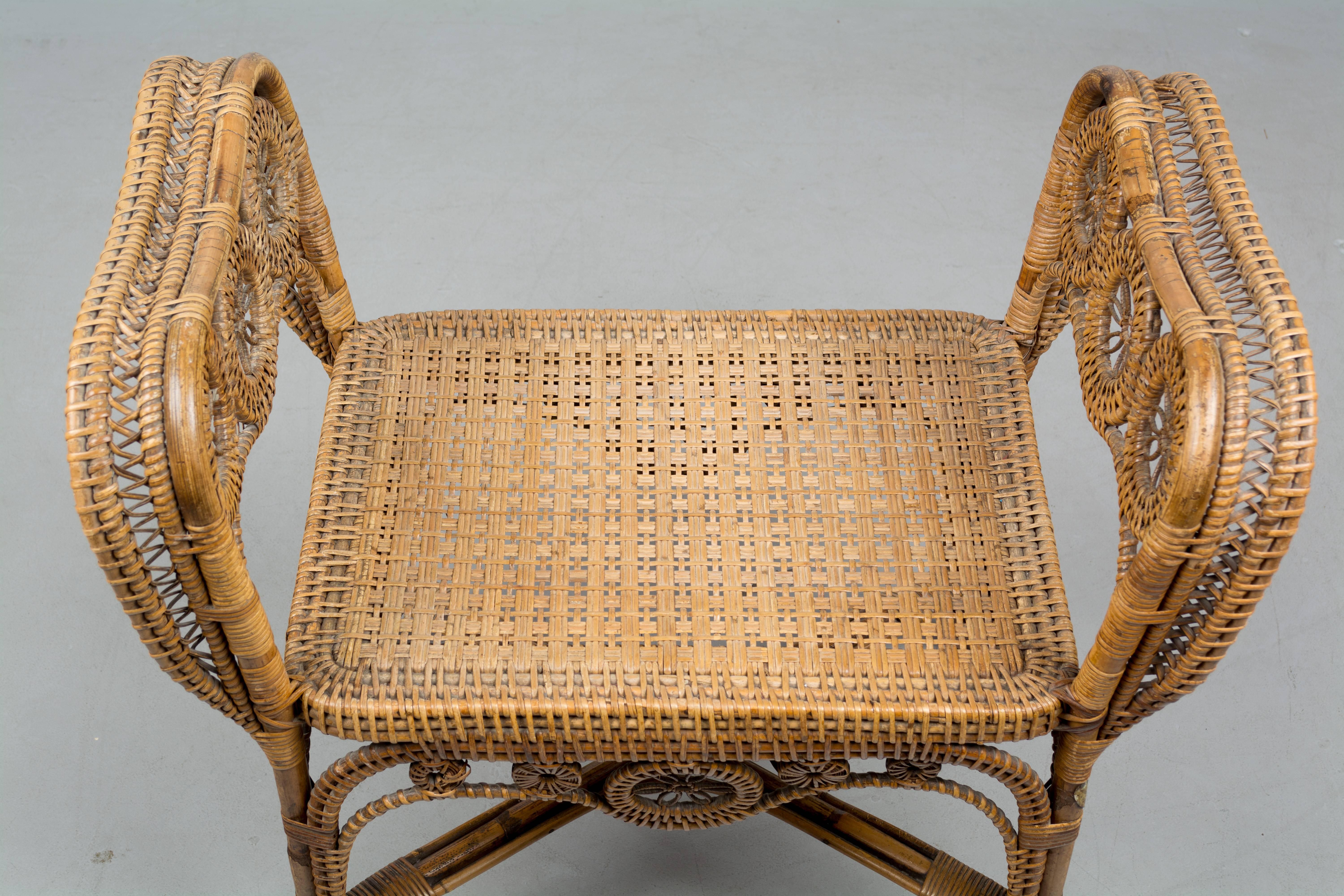 19th Century, French Wicker Bench by Perret & Vibert 3