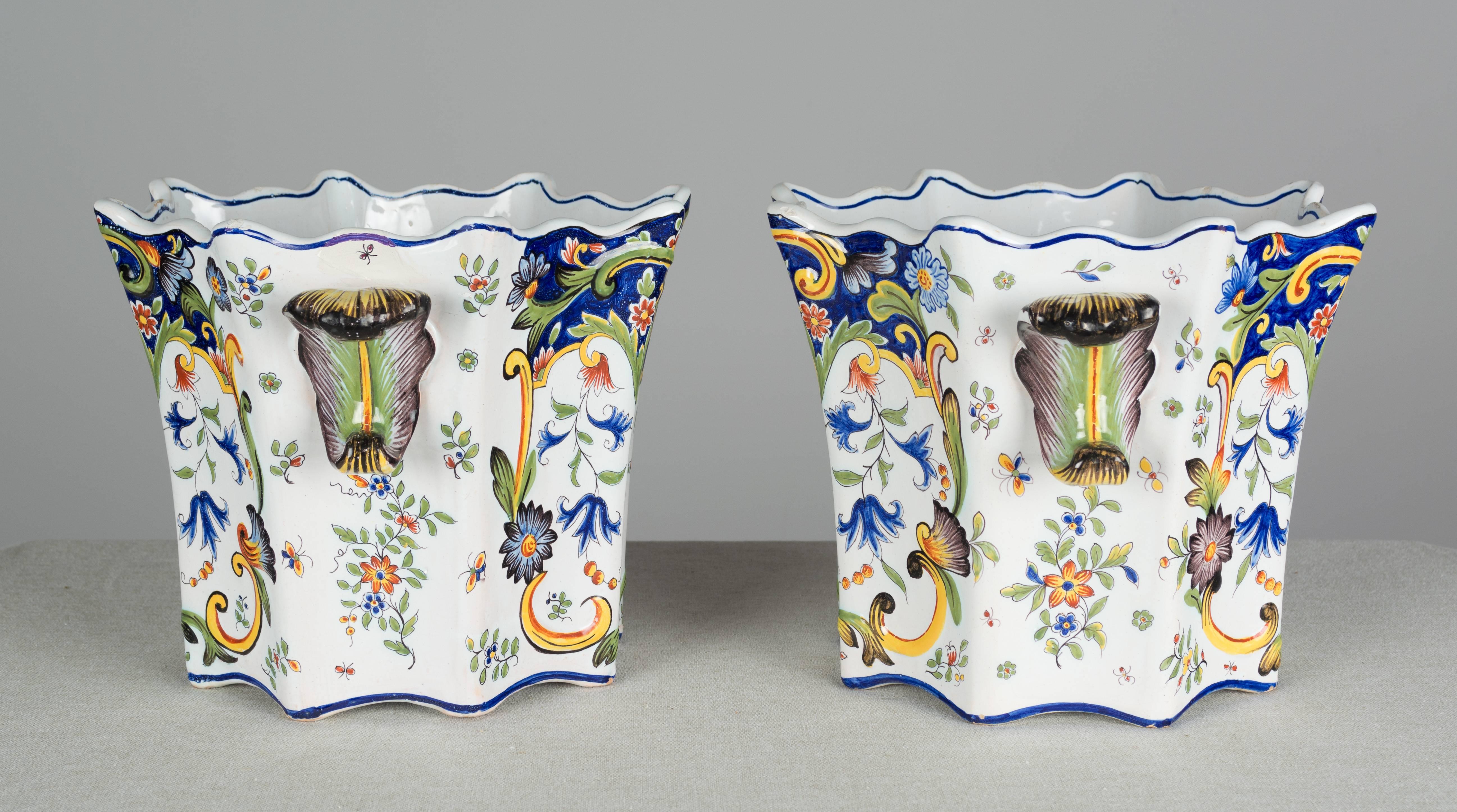 Ceramic Pair of 19th Century French Desvres Cache Pot