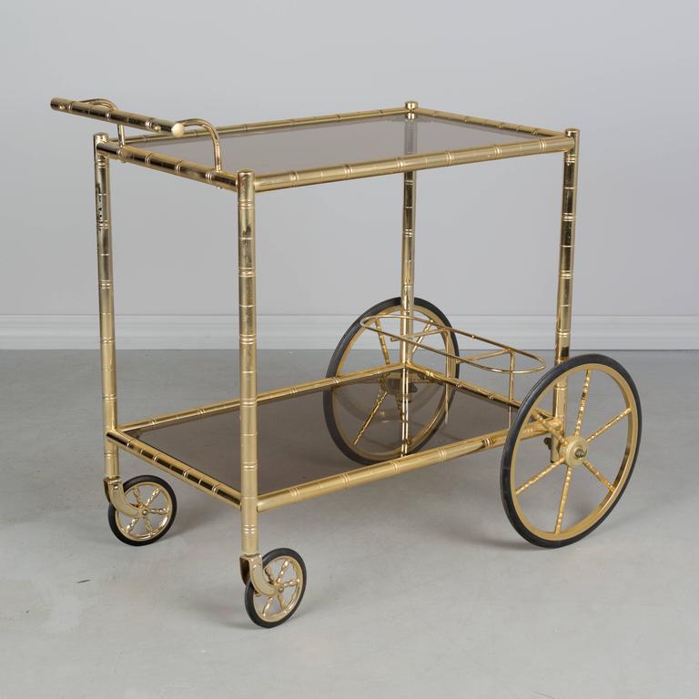 Mid-Century French Brass Bamboo Bar Cart at 1stDibs