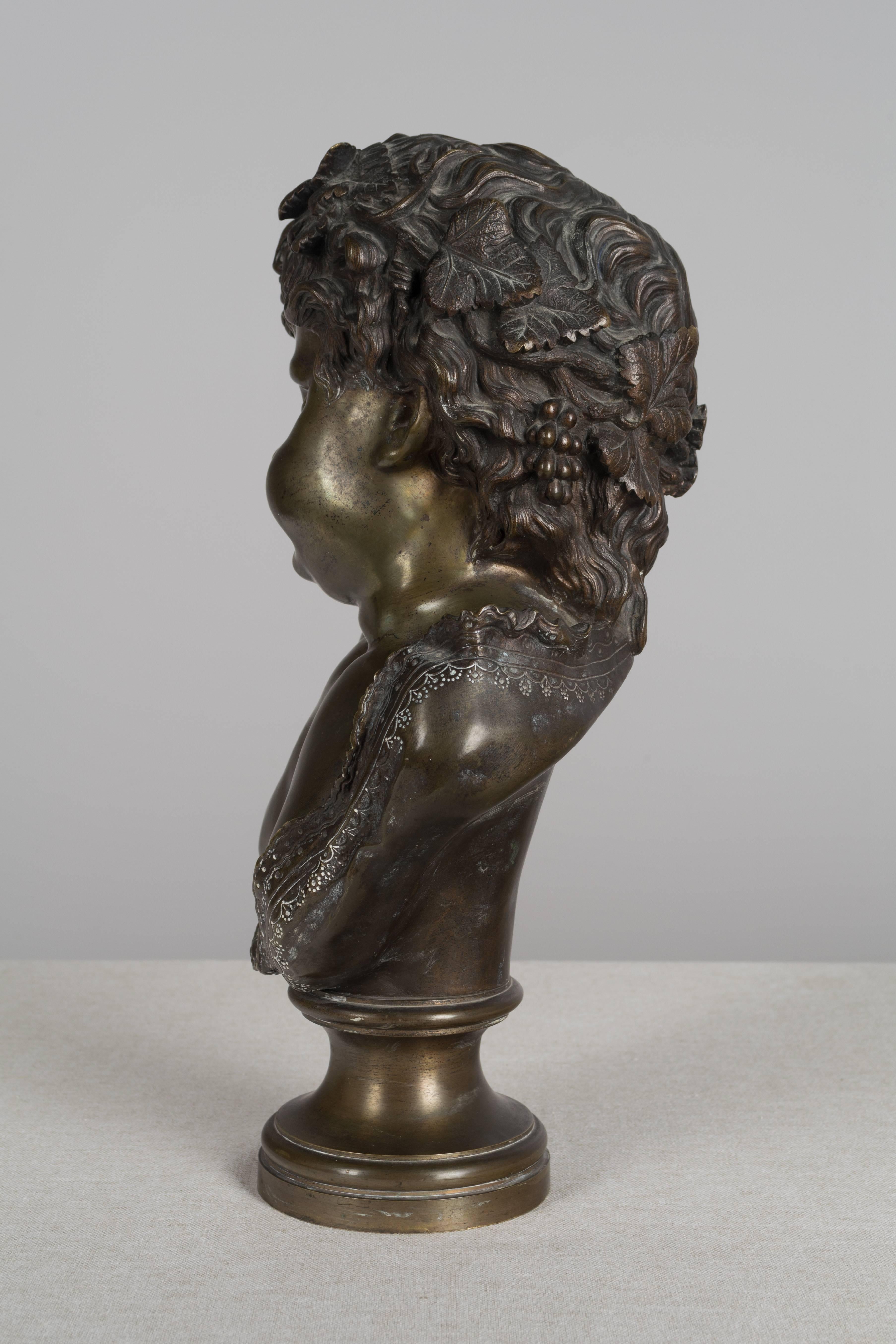 19th Century French Bronze Bust of Young Bacchus