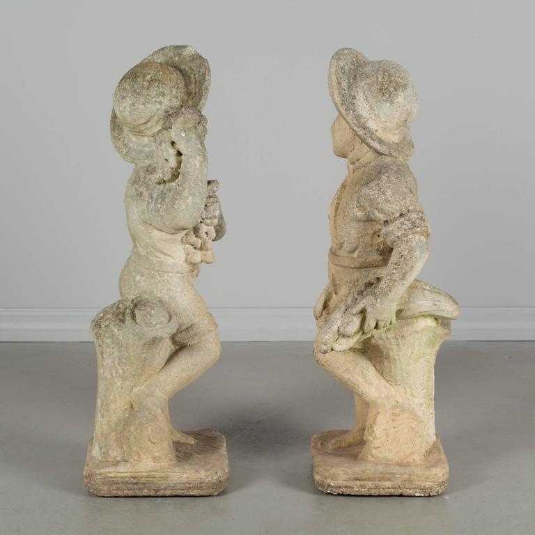 Pair of Italian Cast Stone Garden Statues For Sale at 1stDibs