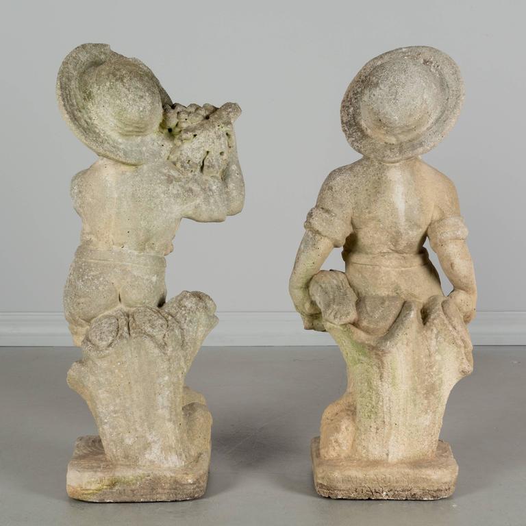 Pair of Italian Cast Stone Garden Statues For Sale at 1stDibs