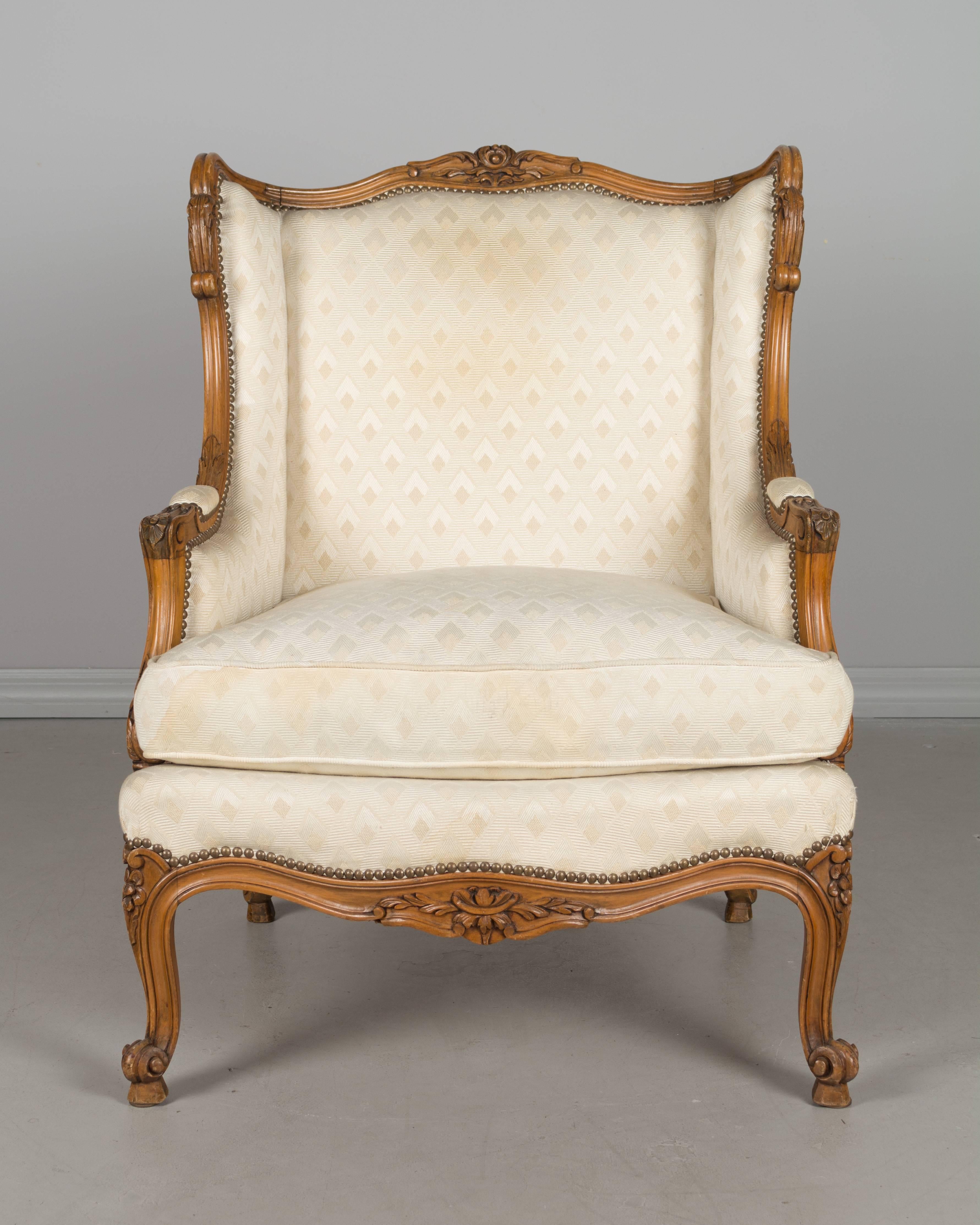 Hand-Carved Pair of Louis XV Style French Armchairs