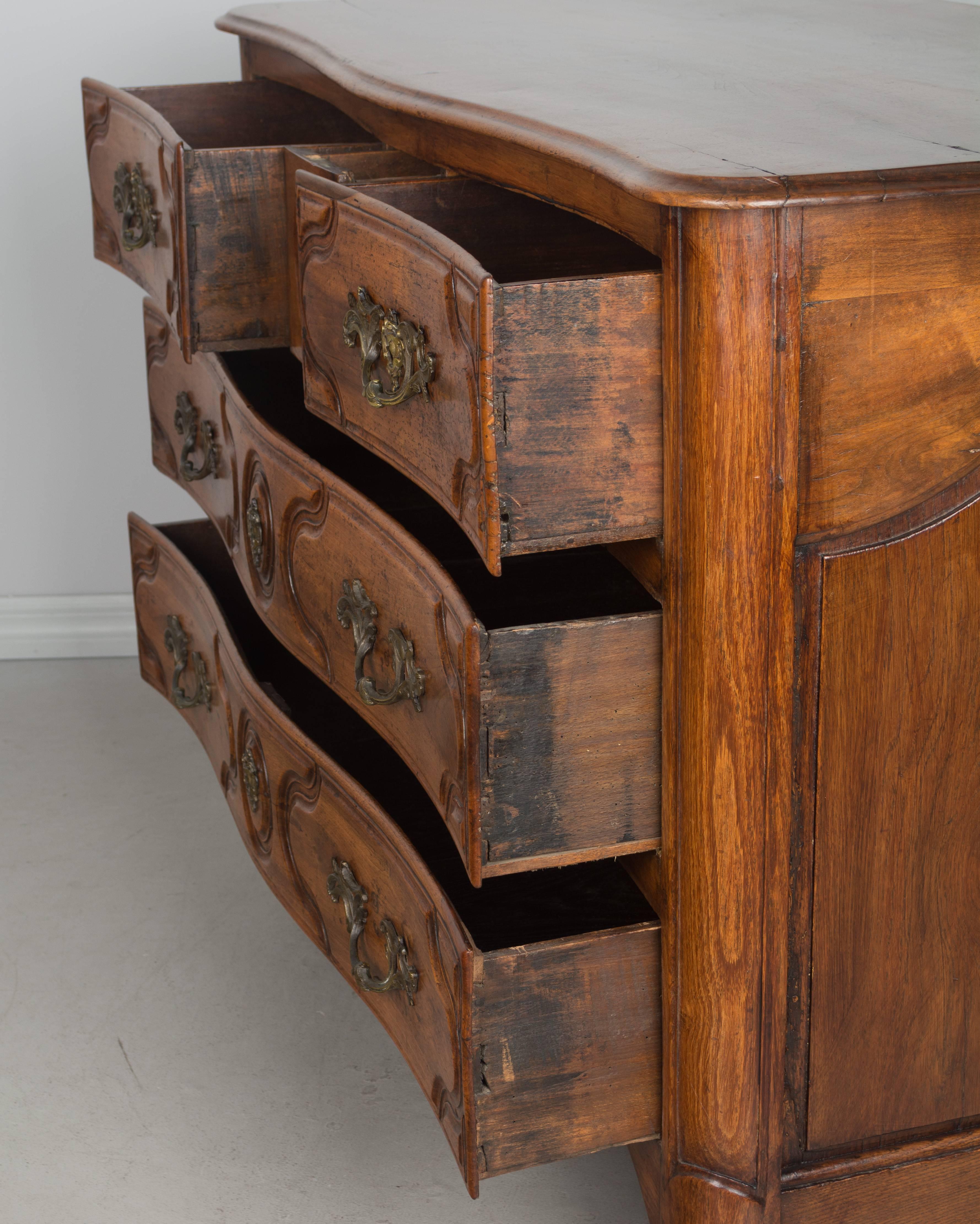 Oak French Louis XV Style Serpentine Front Commode or Chest of drawers