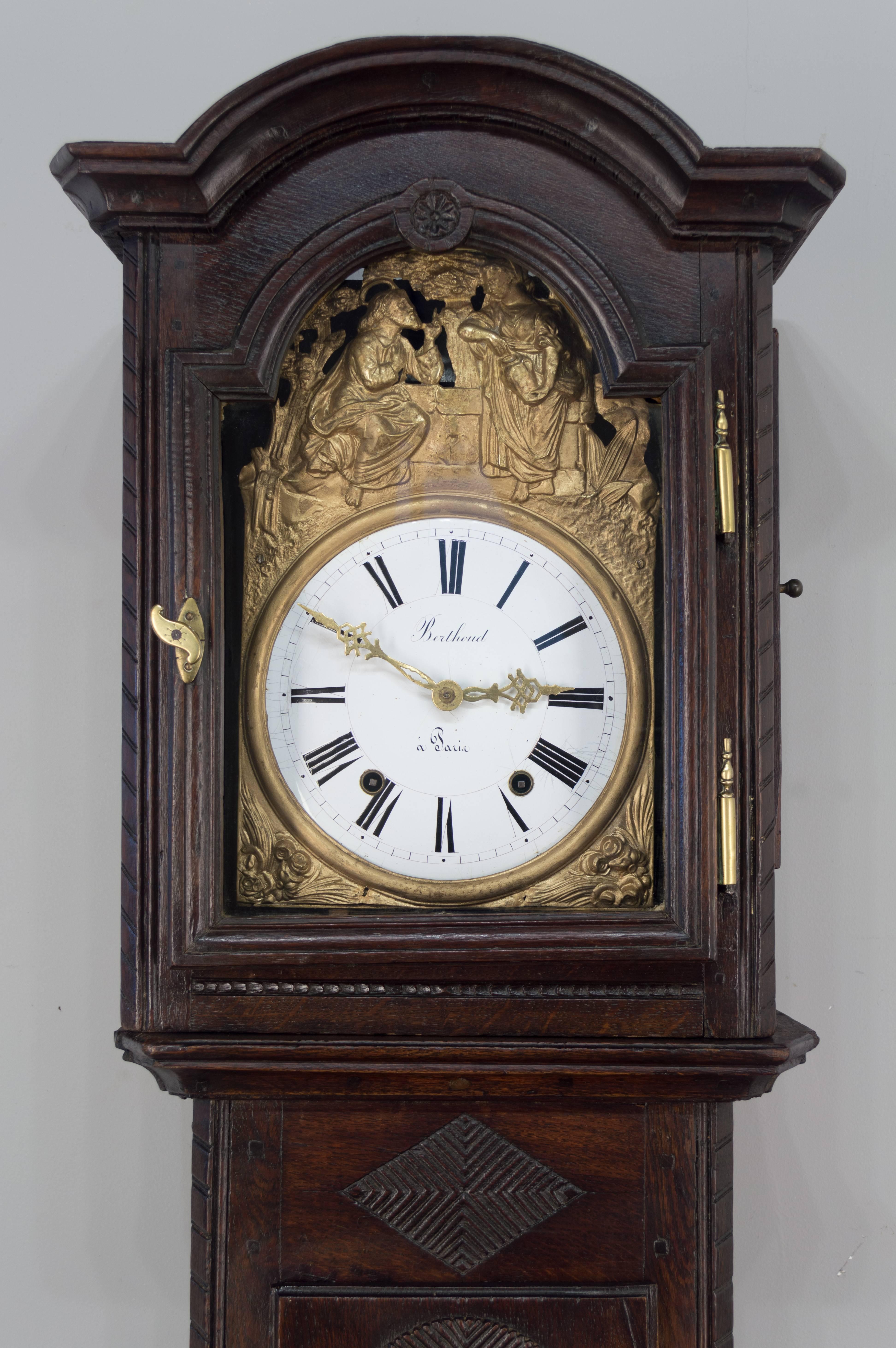 Laiton horloge française du 18ème siècle à grand boîtier