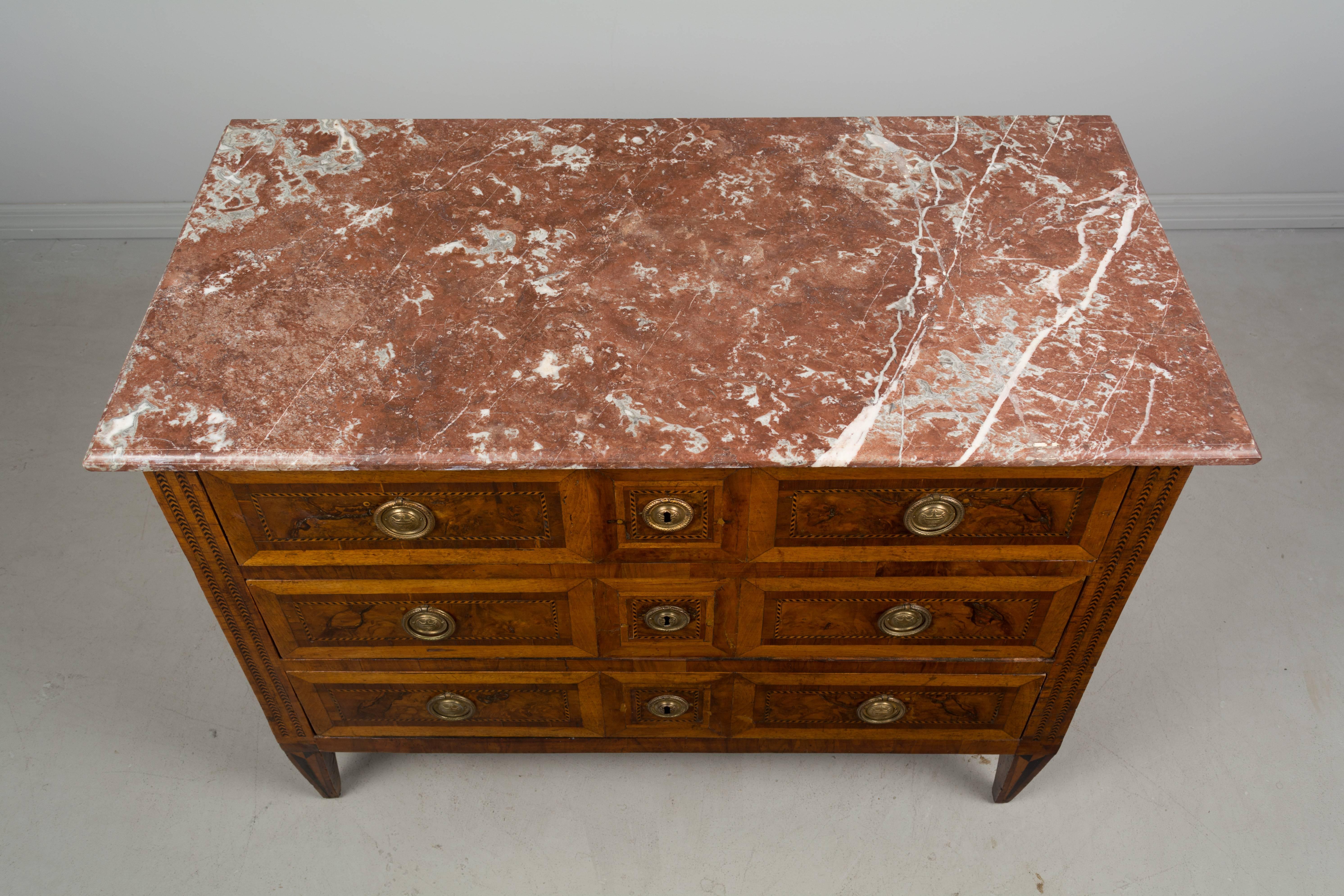 Marble 18th Century Louis XVI Marquetry Commode