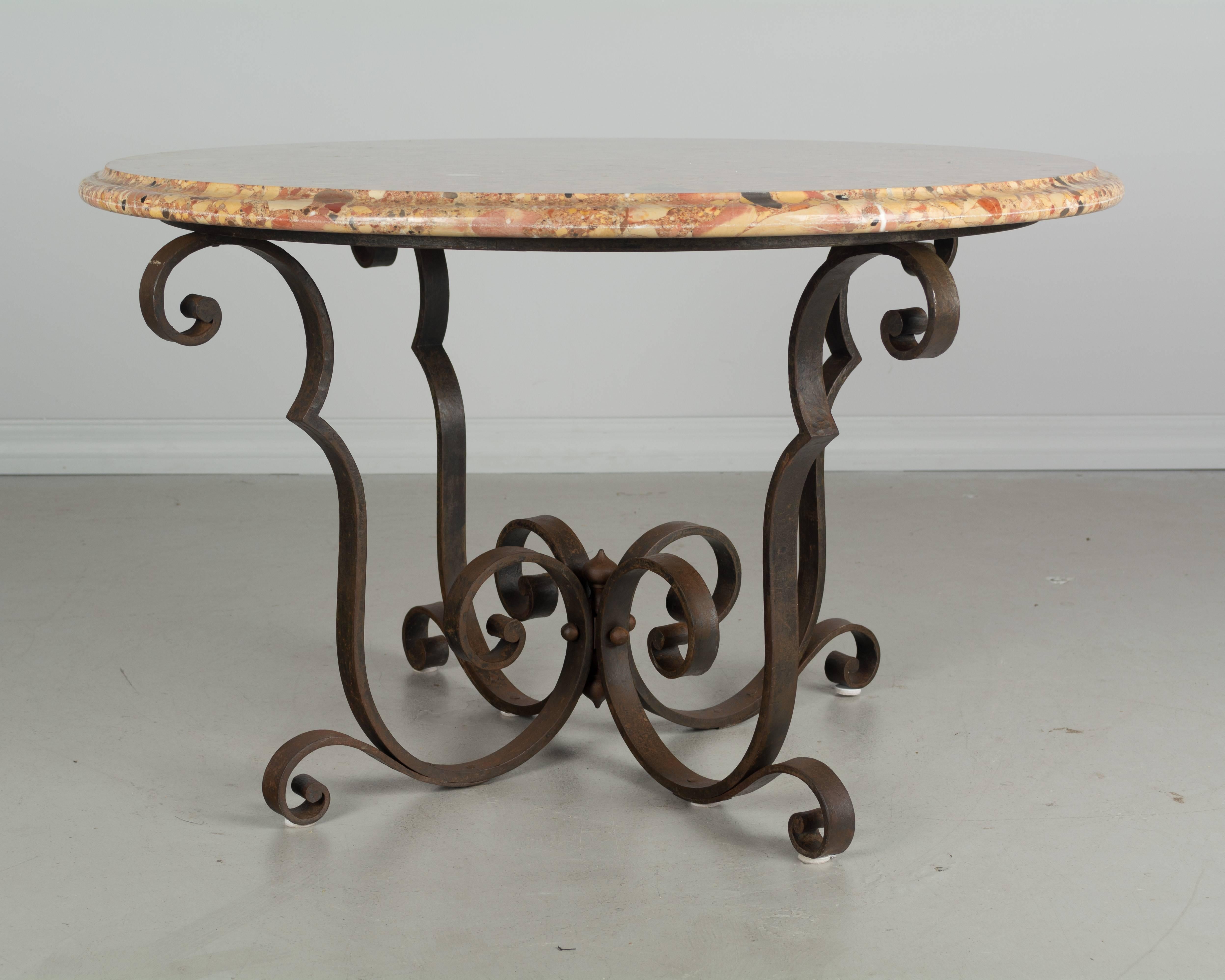 French Art Deco Wrought Iron Marble-Top Table In Good Condition For Sale In Winter Park, FL