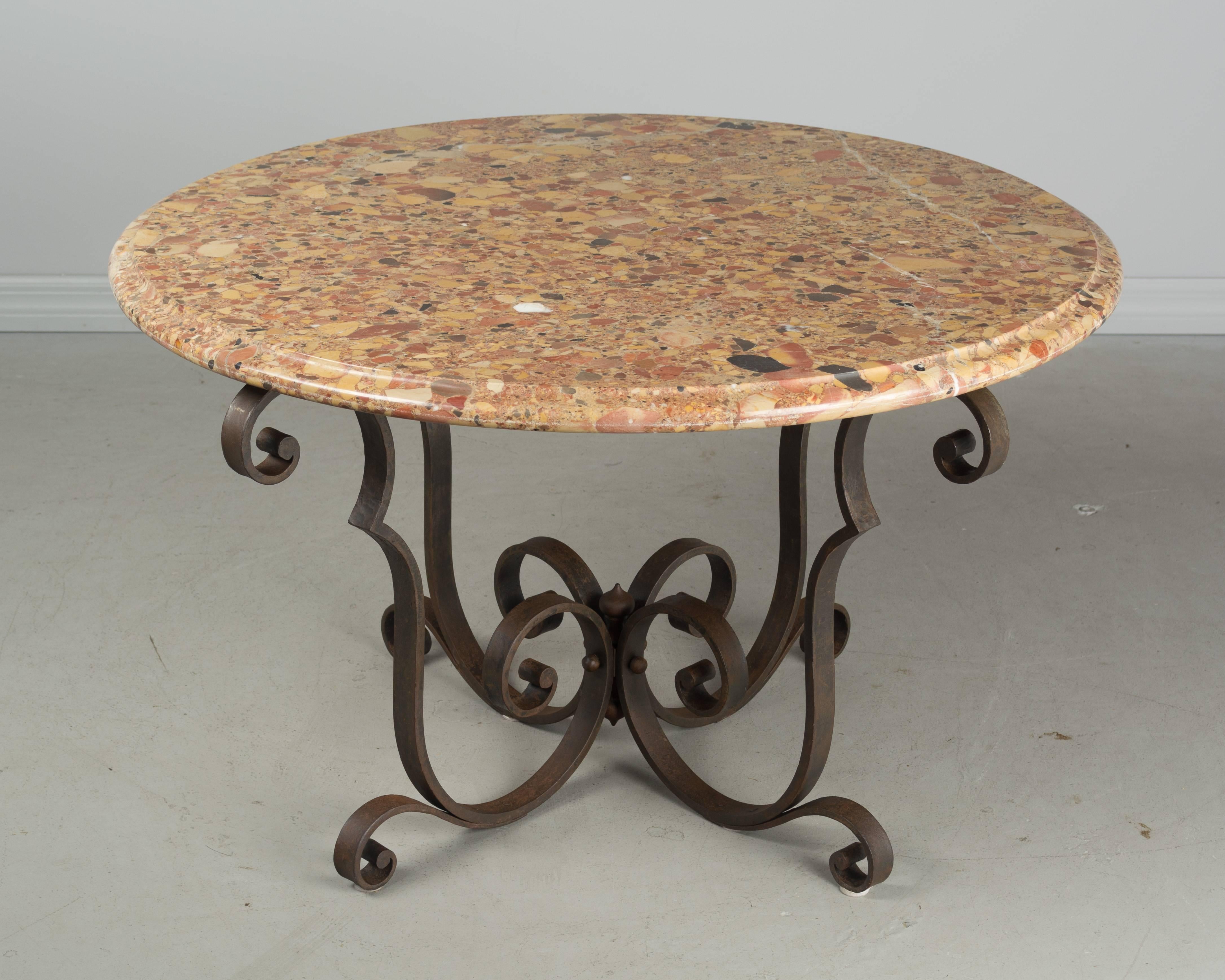 French Art Deco Wrought Iron Marble-Top Table For Sale 1