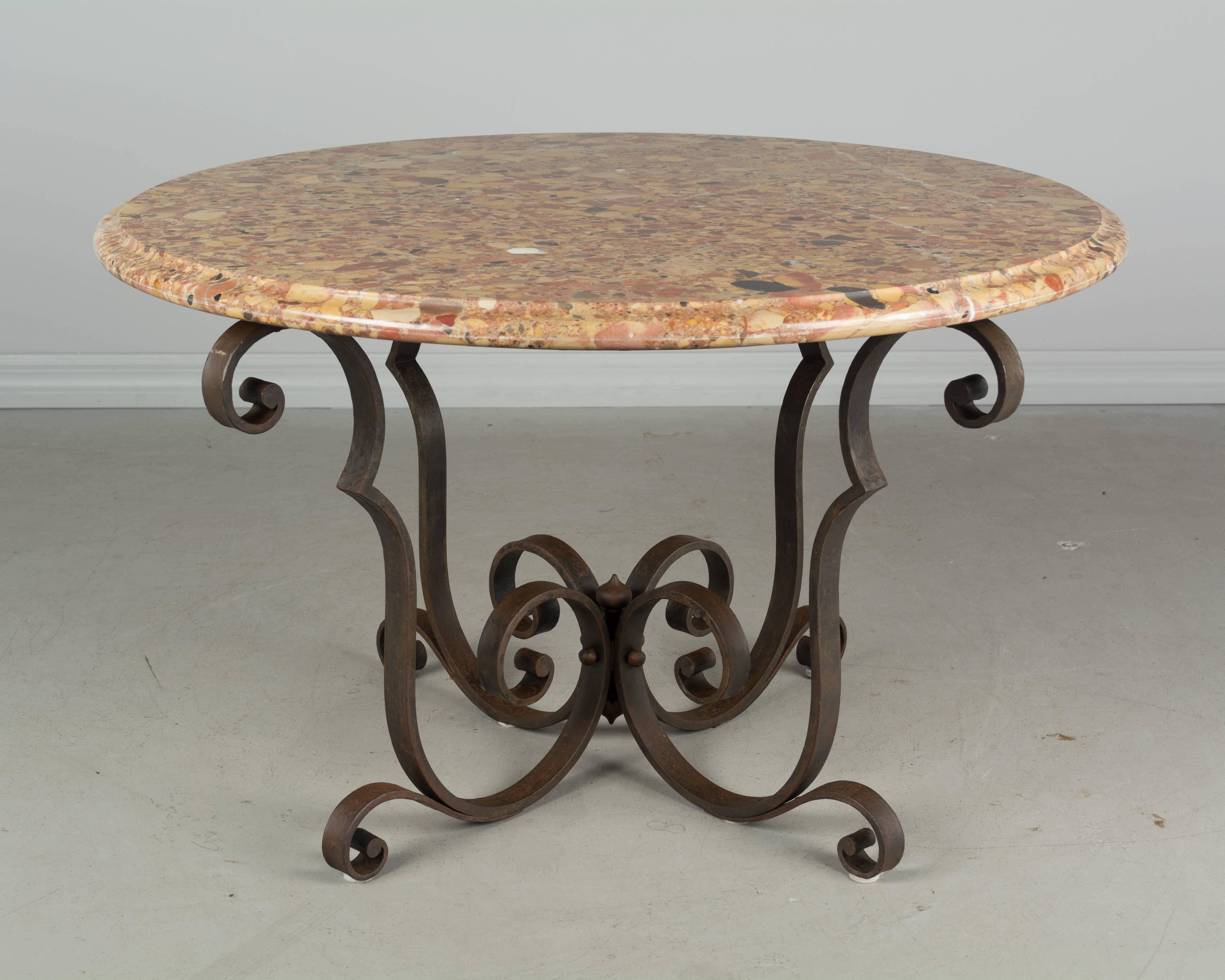 20th Century French Art Deco Wrought Iron Marble-Top Table For Sale