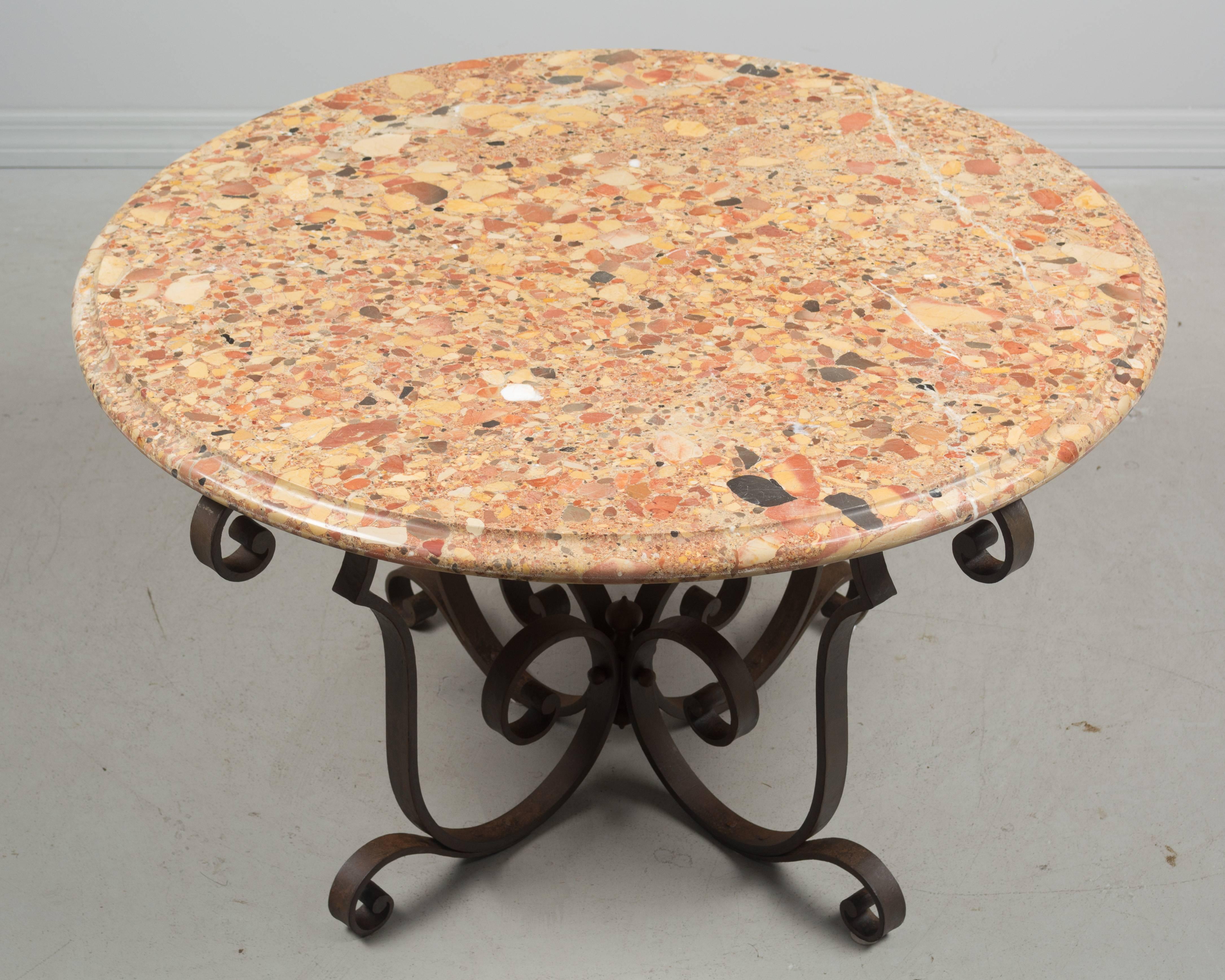 French Art Deco Wrought Iron Marble-Top Table For Sale 2