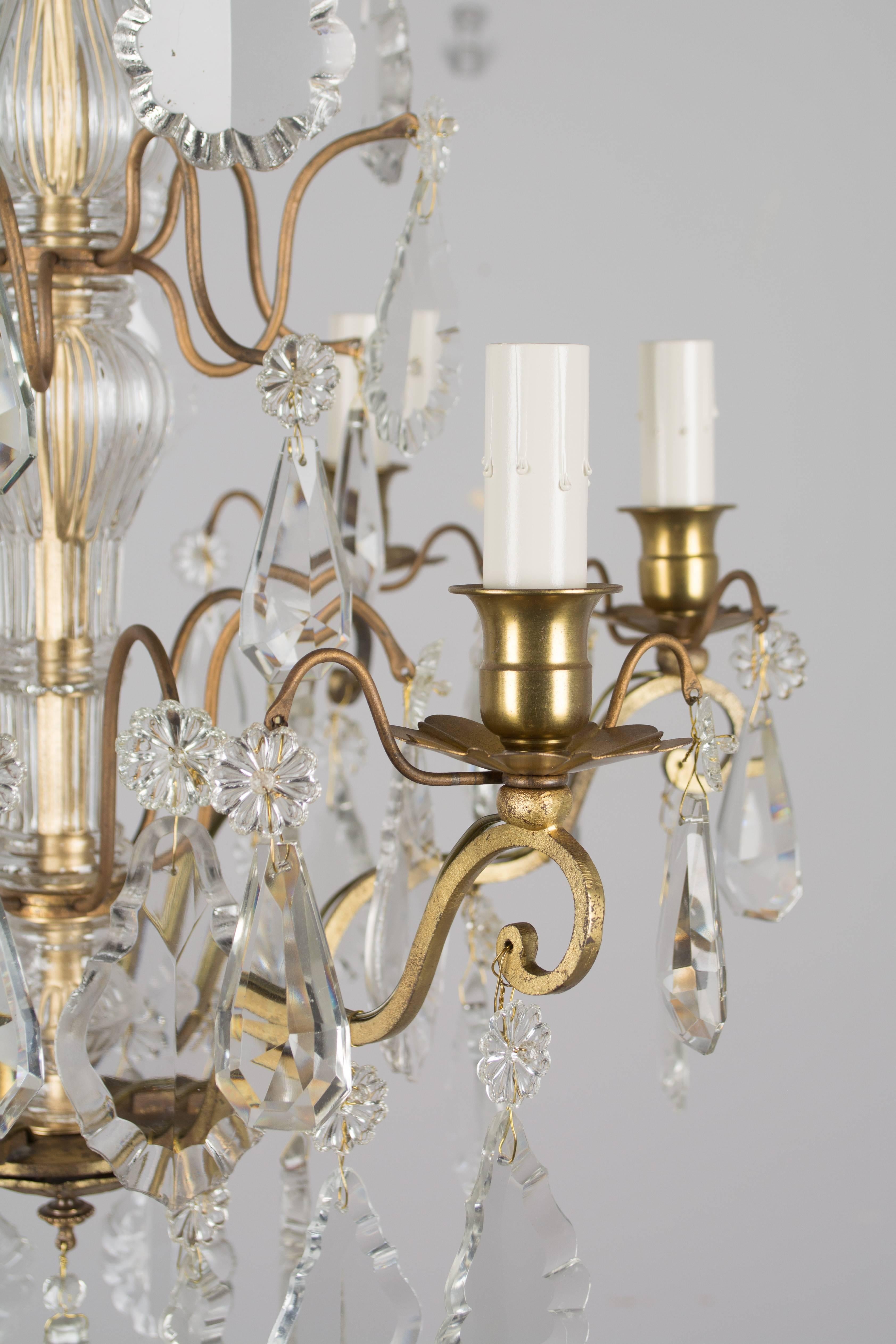 Brass French Louis XV Style Crystal Chandelier