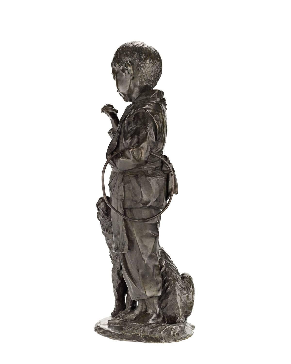 19th Century Japanese Bronze Sculpture of a Boy and His Dog 3