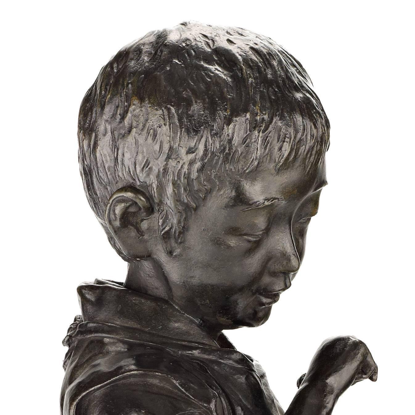 19th Century Japanese Bronze Sculpture of a Boy and His Dog 5