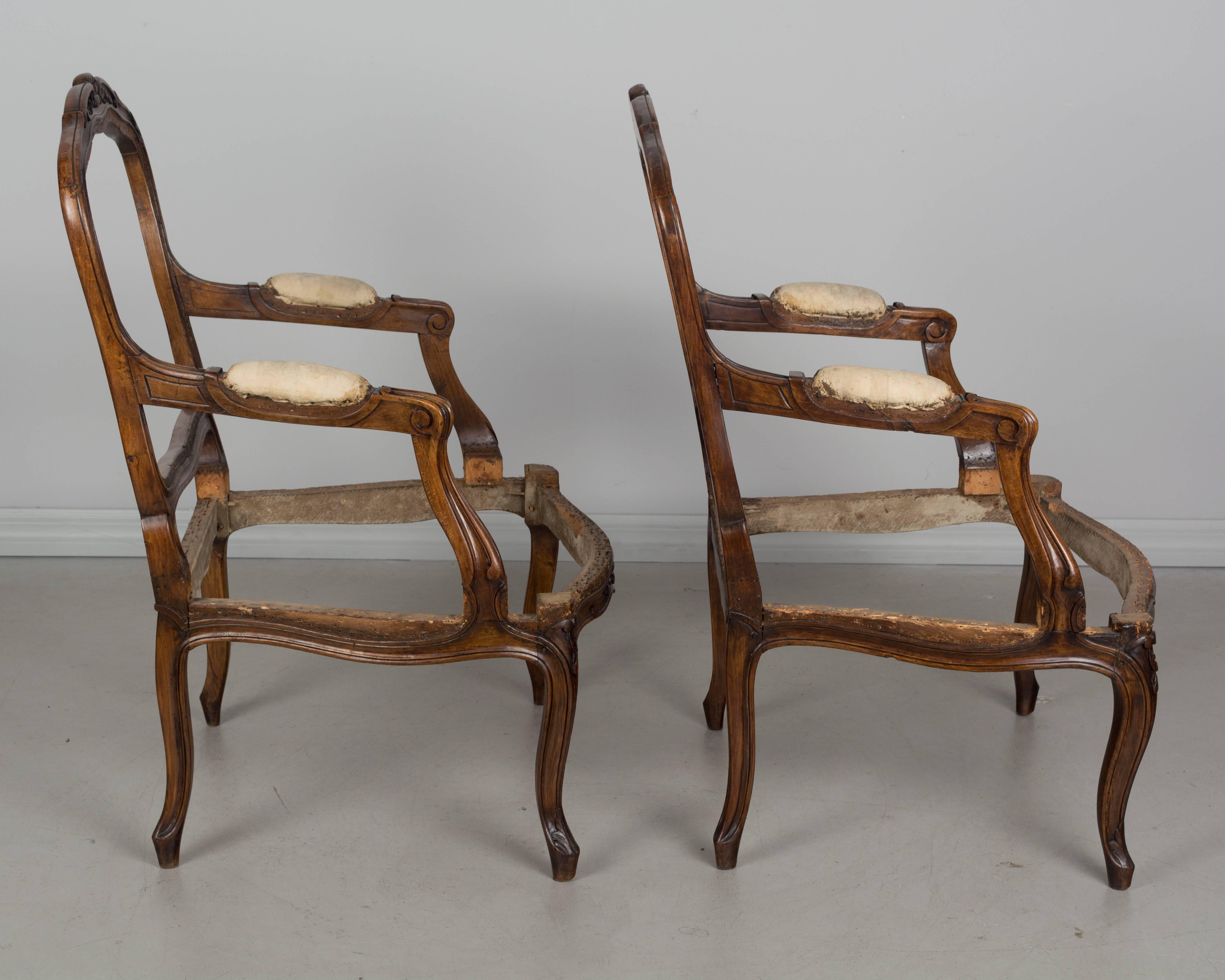 Pair of 19th Century Louis XV Walnut Fauteuils at 1stDibs