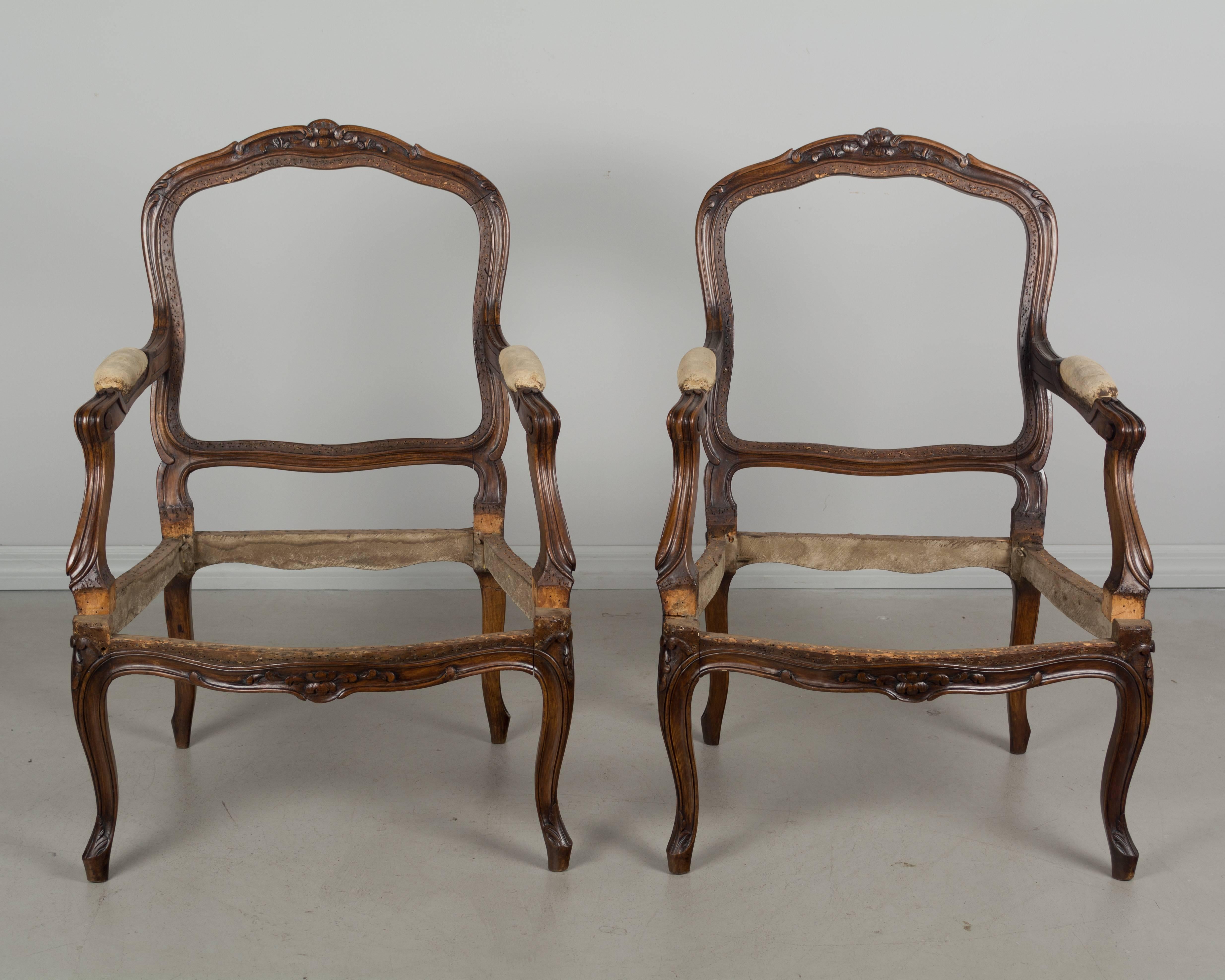 Pair of 19th Century Louis XV Walnut Fauteuils at 1stDibs
