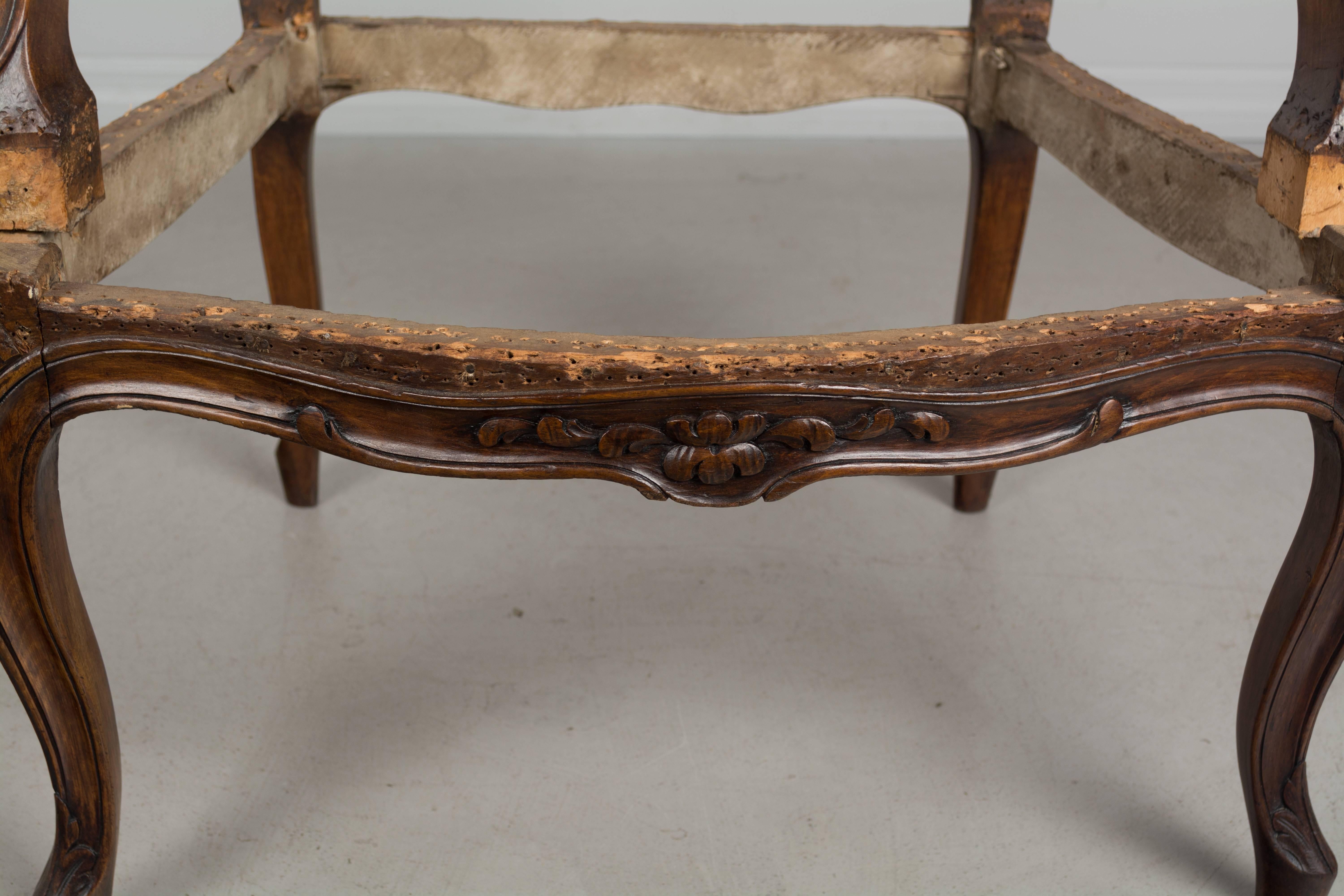 Pair of 19th Century Louis XV Walnut Fauteuils at 1stDibs