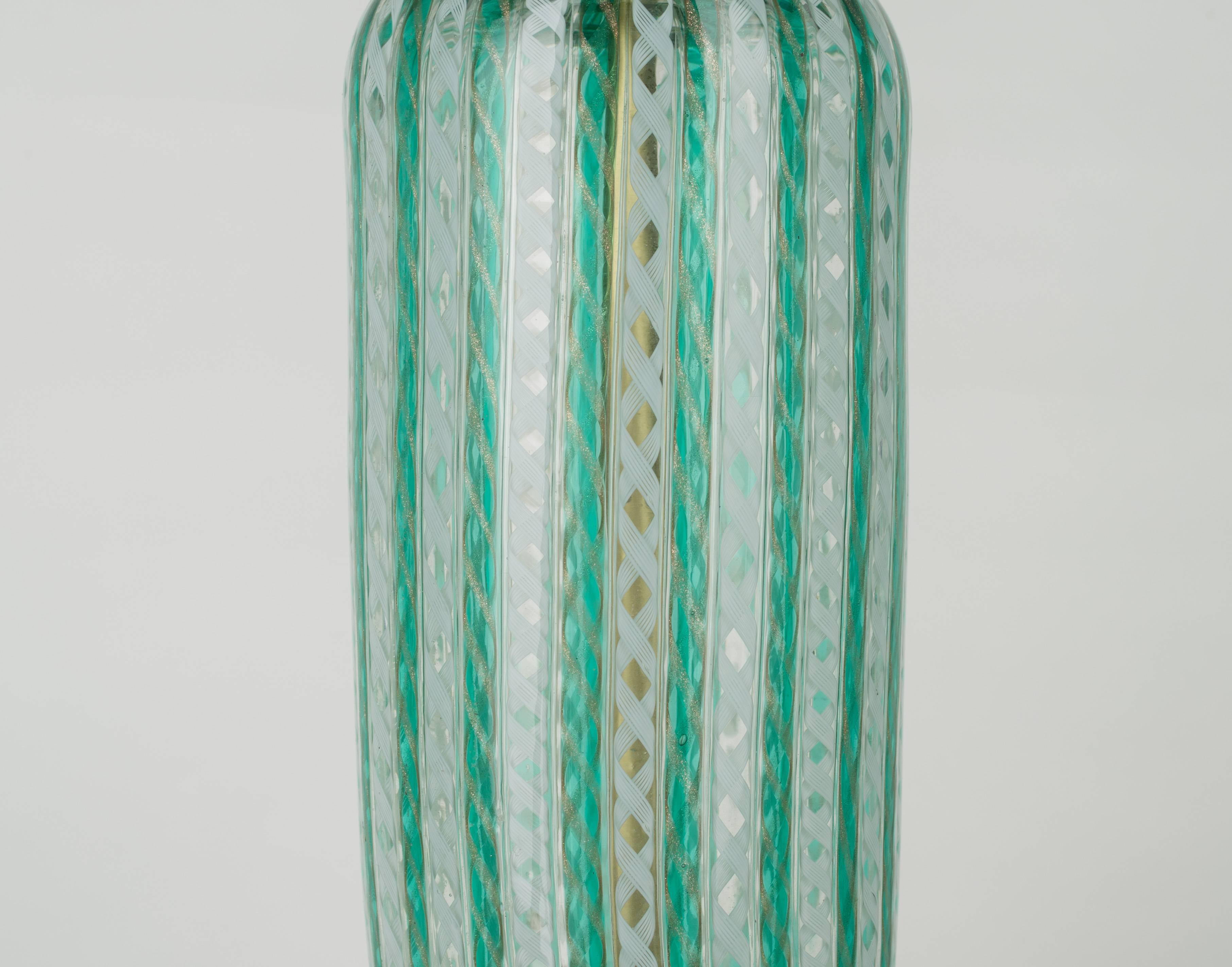 Pair of Murano Latticino Glass Lamps In Excellent Condition In Winter Park, FL