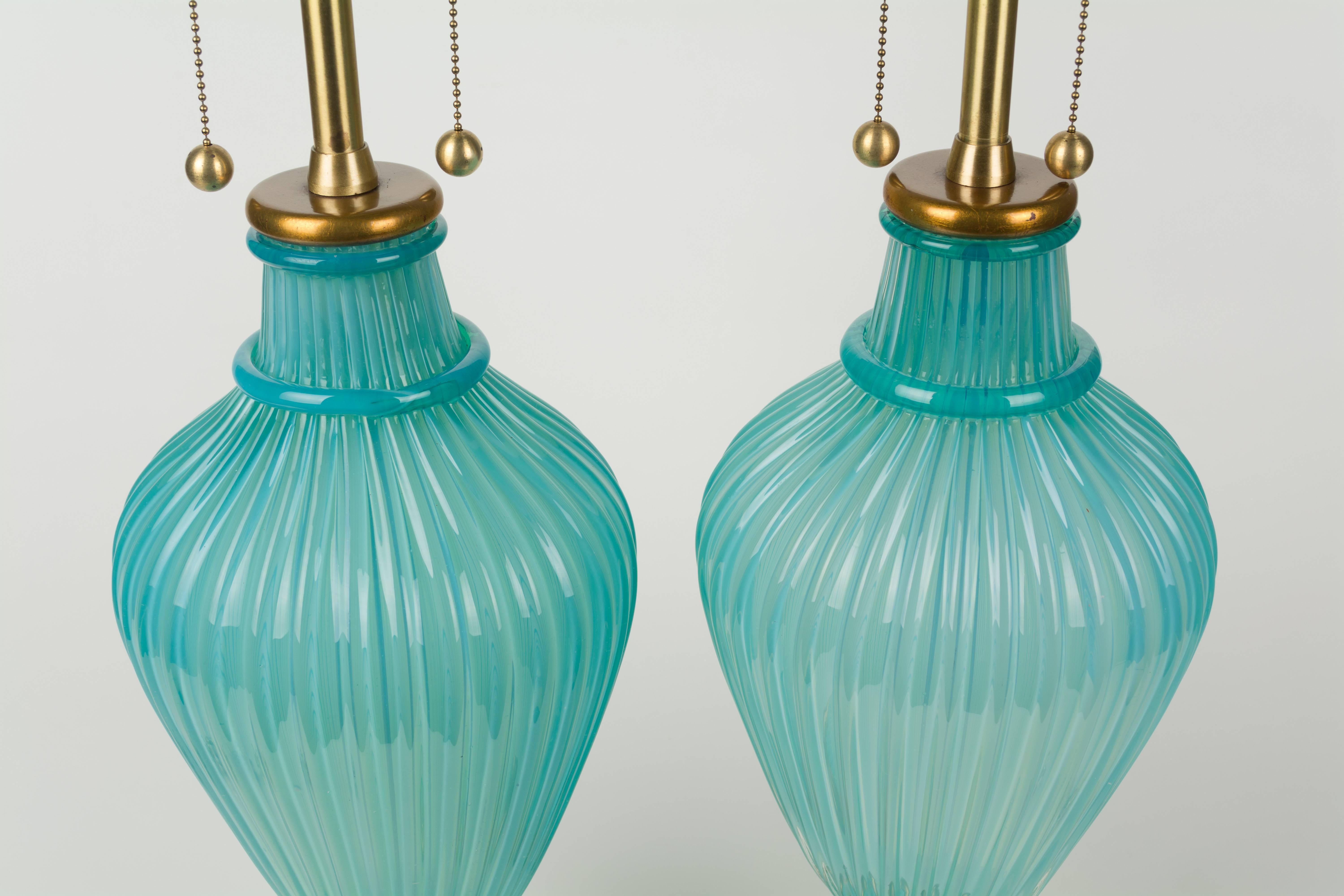 Hollywood Regency Pair of Seguso Murano Glass Lamps