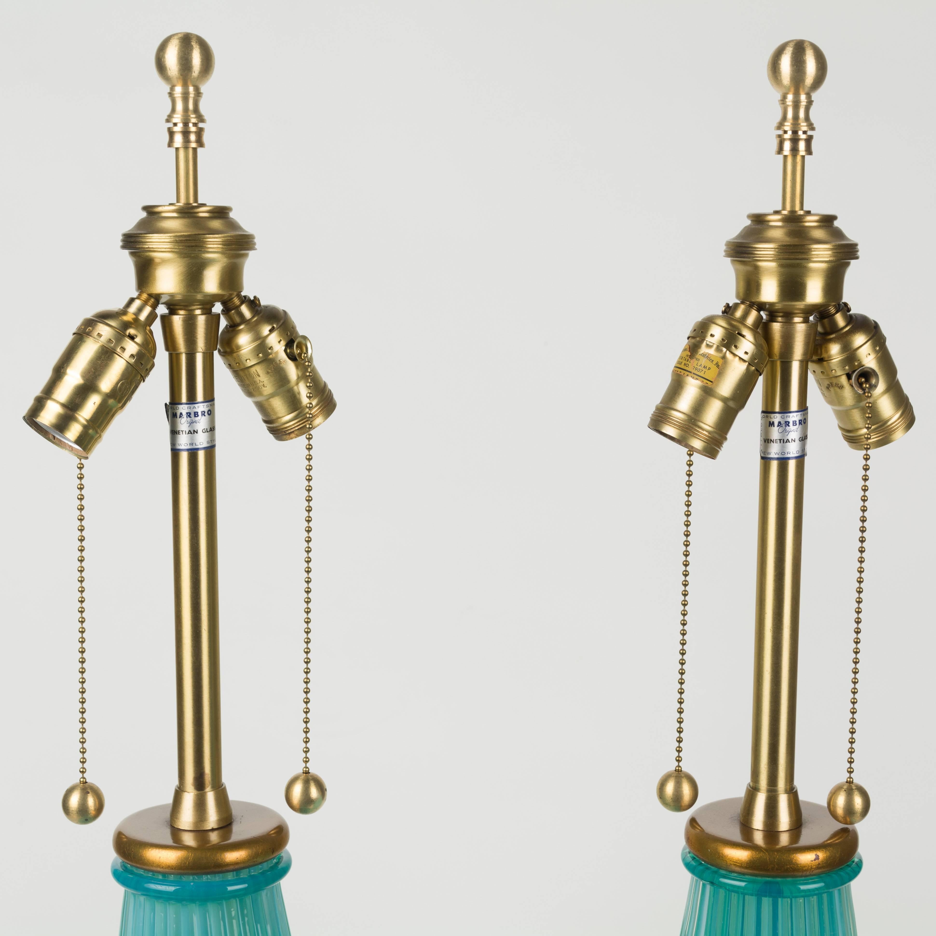 Italian Pair of Seguso Murano Glass Lamps
