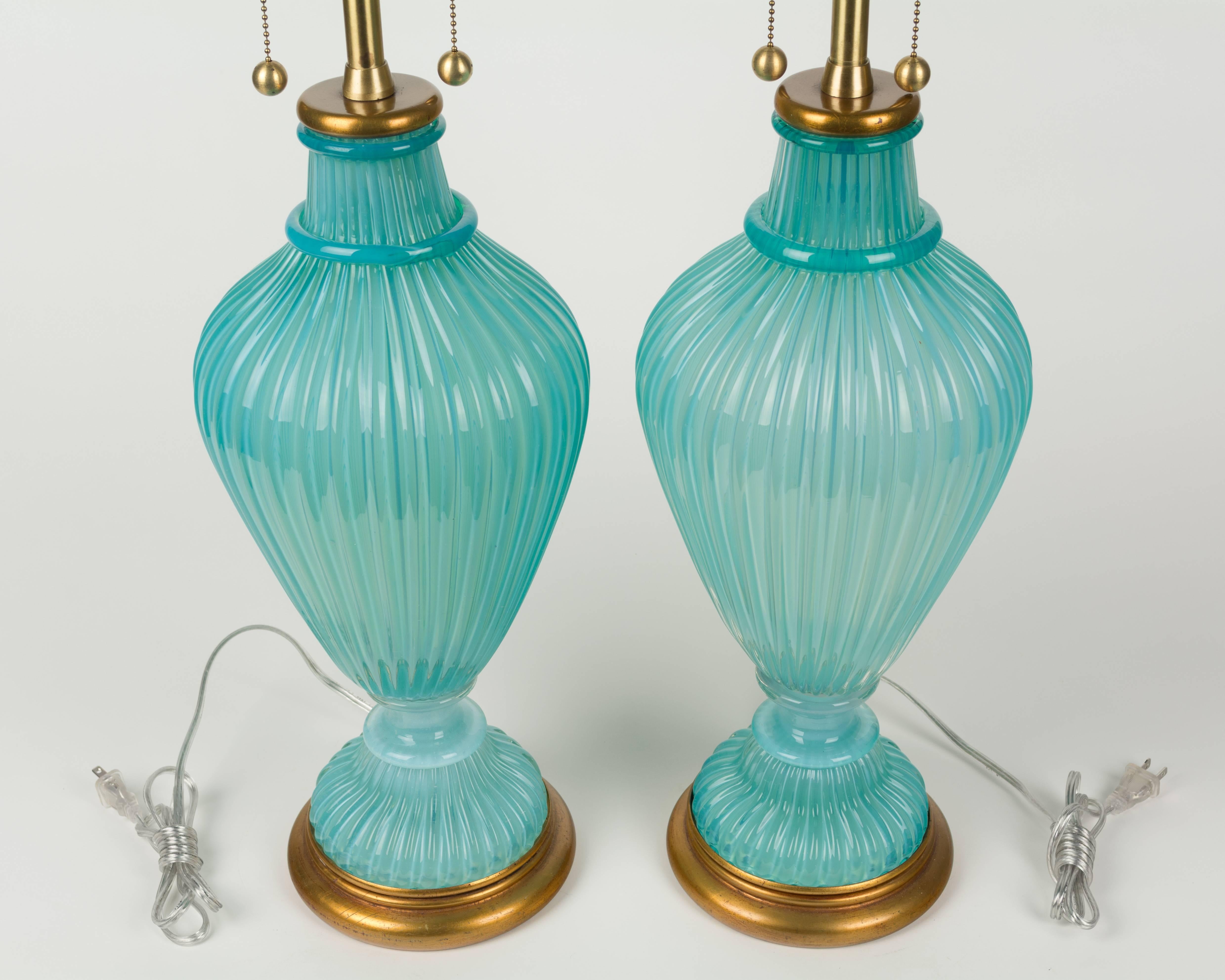 20th Century Pair of Seguso Murano Glass Lamps