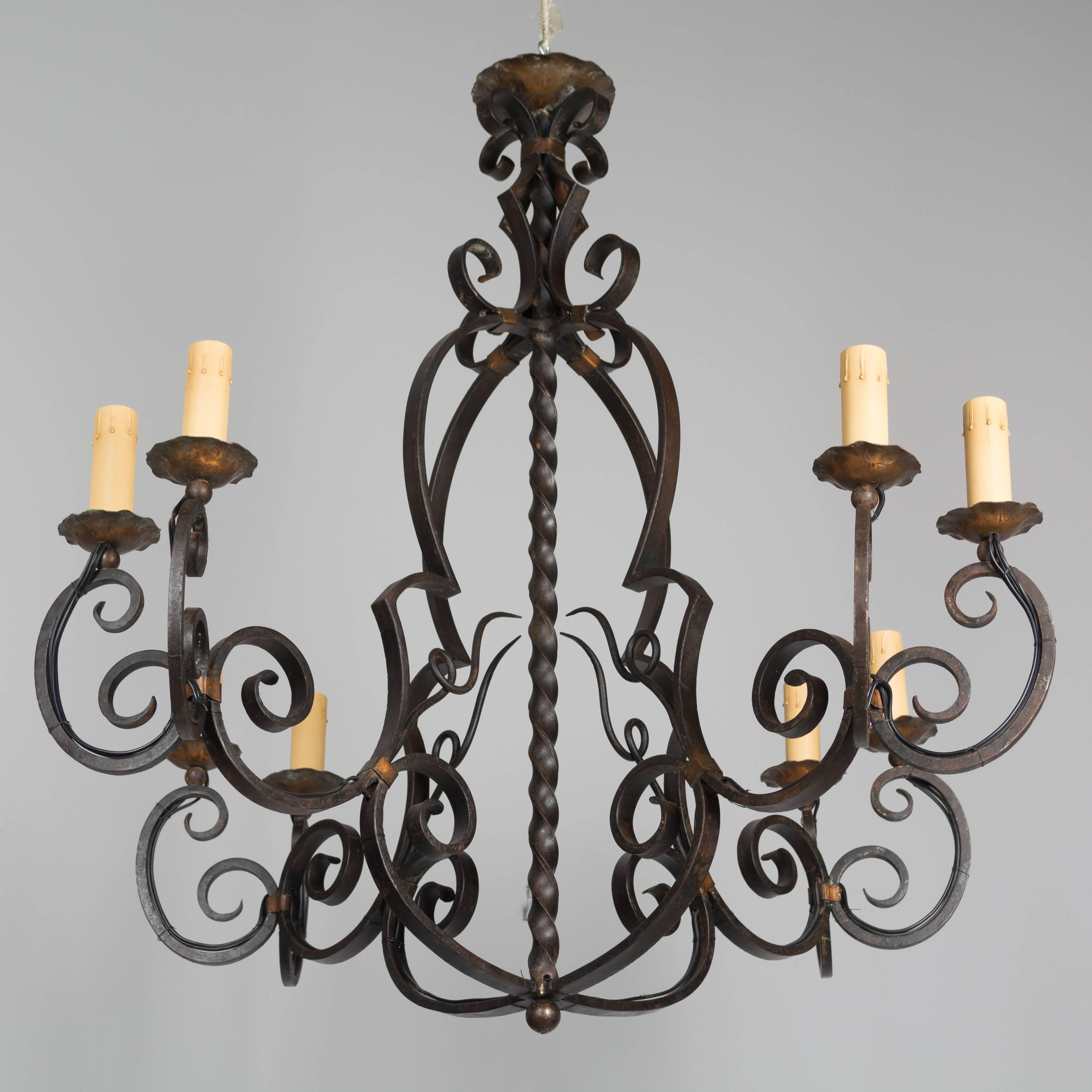 20th Century French Wrought Iron Chandelier