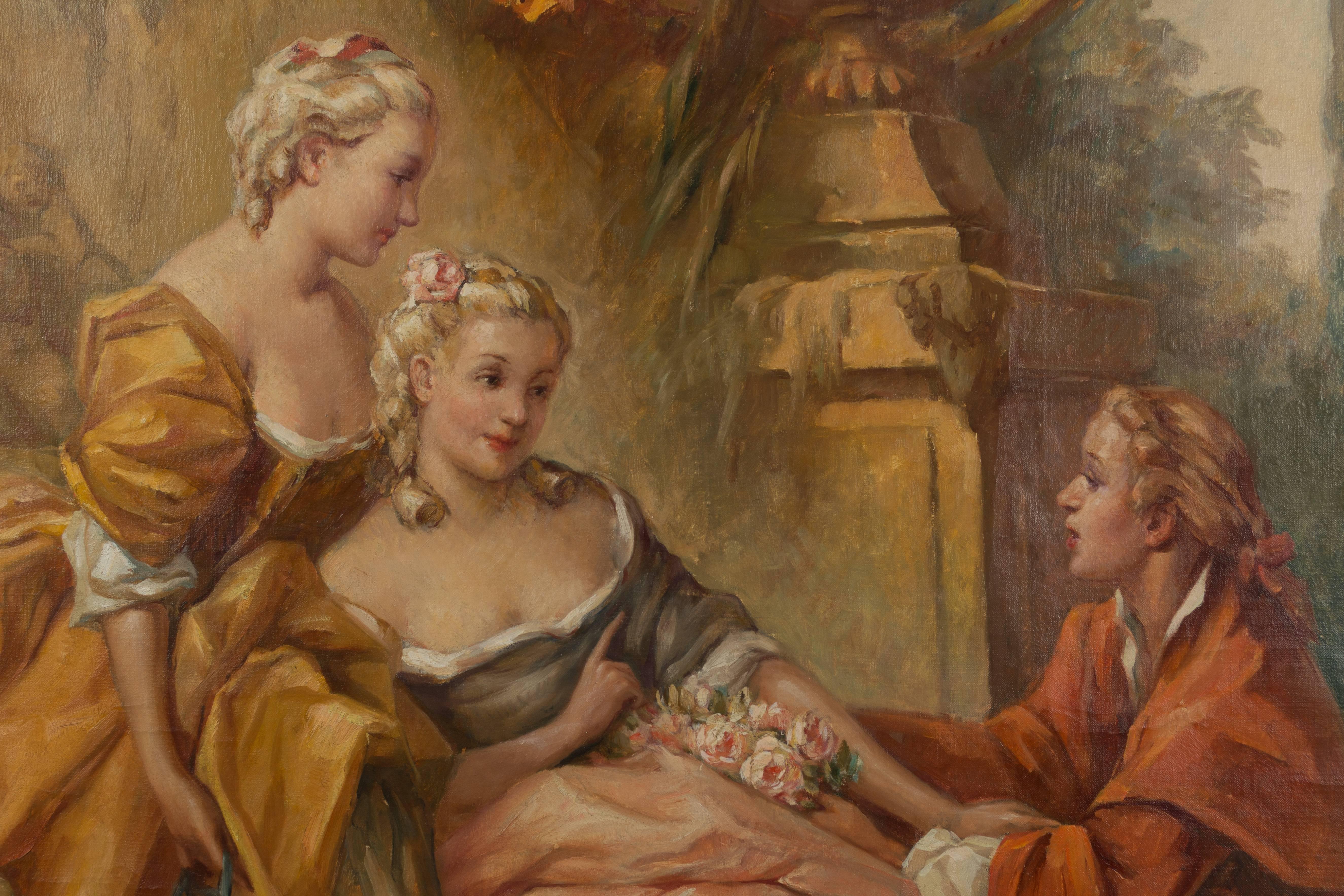A large French painting after Francois Boucher's work entitled 